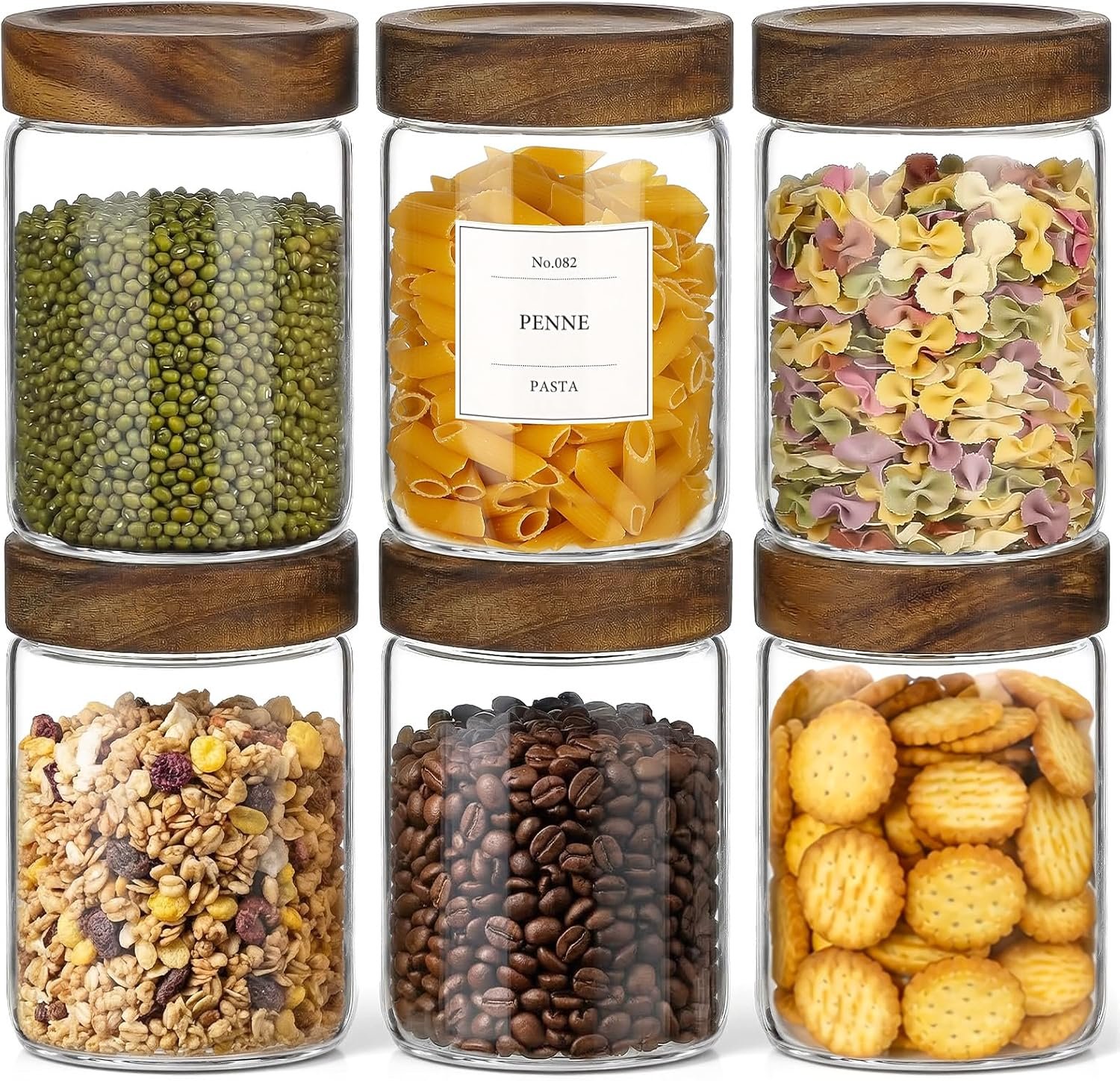 CONNOO 6Pcs- 28 oz Glass Jars with Wooden Lids