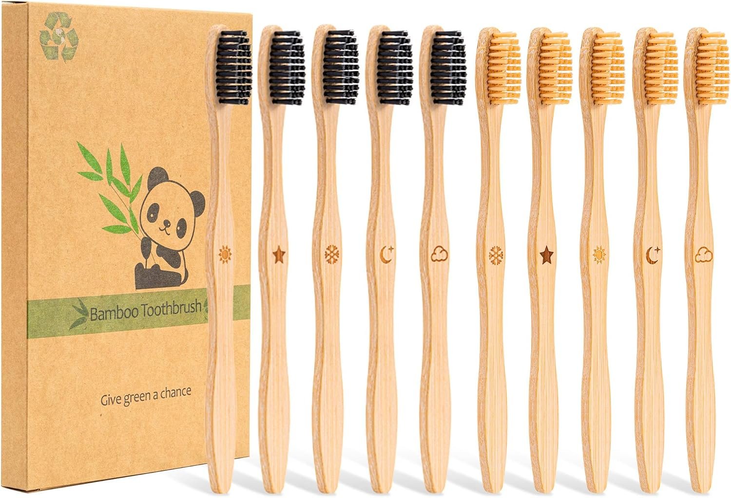 Bamboo Toothbrush Medium Bristle, 10Pcs Biodegradable Bulk Wooden Toothbrushes