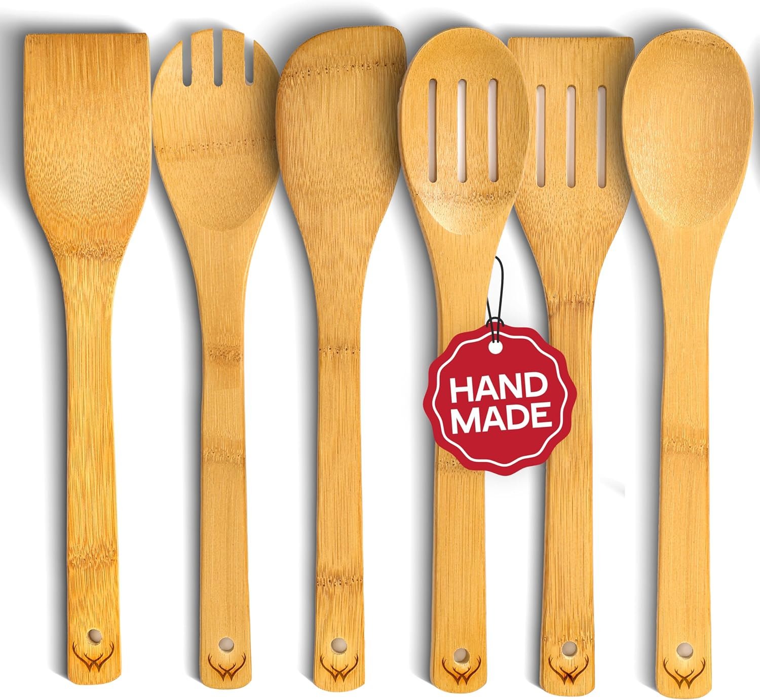 6-Piece Bamboo Wooden Spoons for Cooking, Premium Wooden Kitchen Utensil Set for Nonstick Cookware
