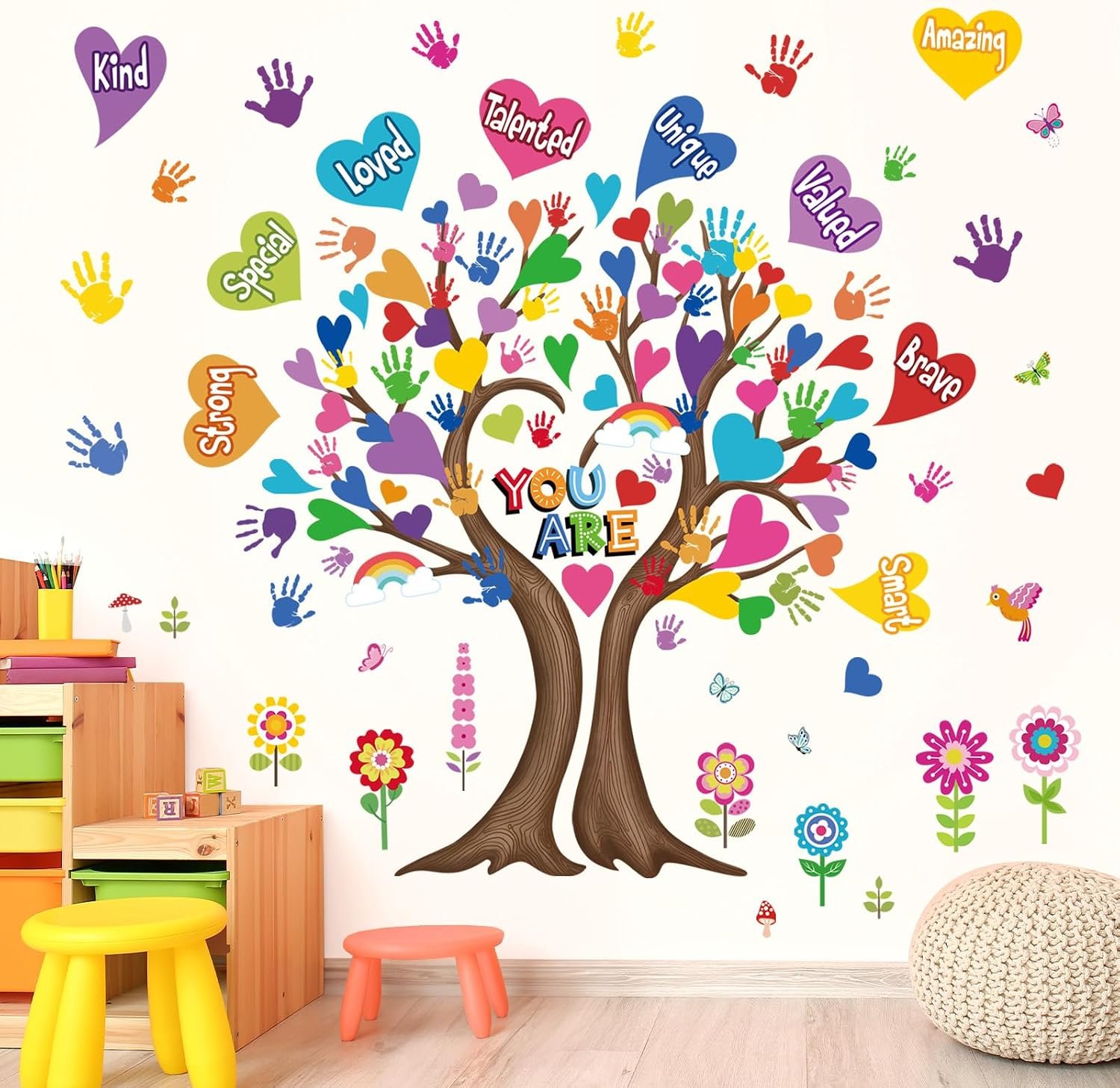 wondever Hearts Tree Handprint Wall Decals Classroom Tree Wall Stickers