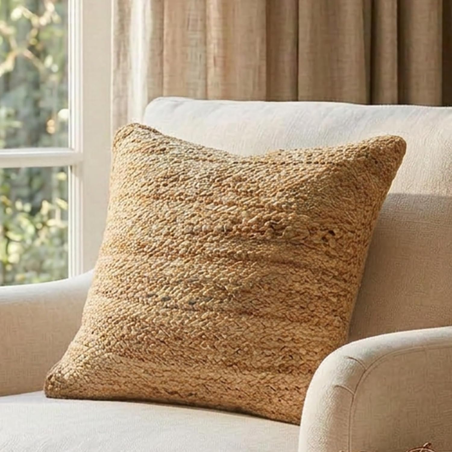 The Fine Living Co. Jute Pillow Covers 18×18, Set of 1 Jute Cushion Covers