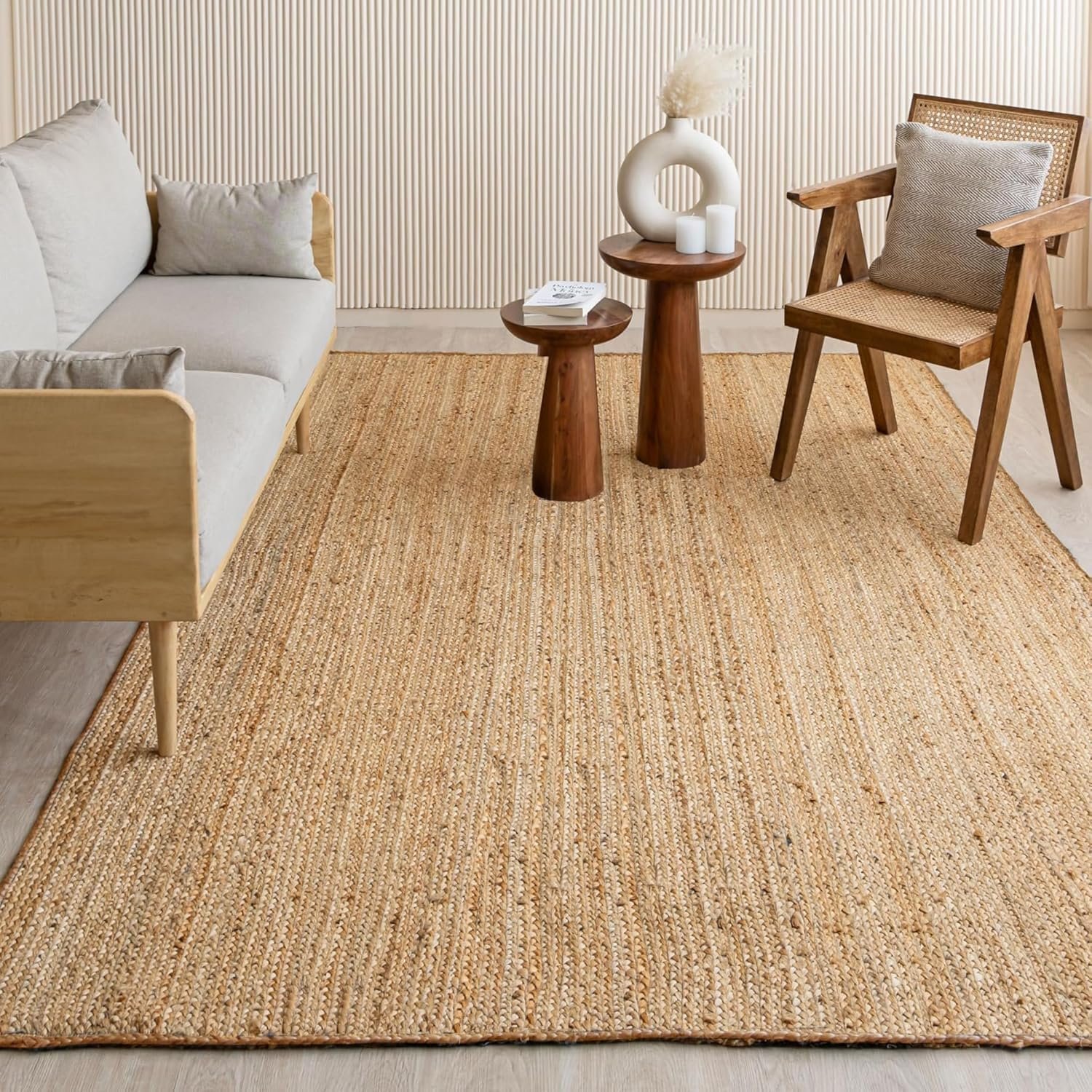 HOMEMONDE Solid Braided Jute Area Rug | Handwoven Reversible Natural Fiber Boho Farmhouse Carpet for Living Room, Bedroom & Dining Room | 8′ x 10′ | Natural