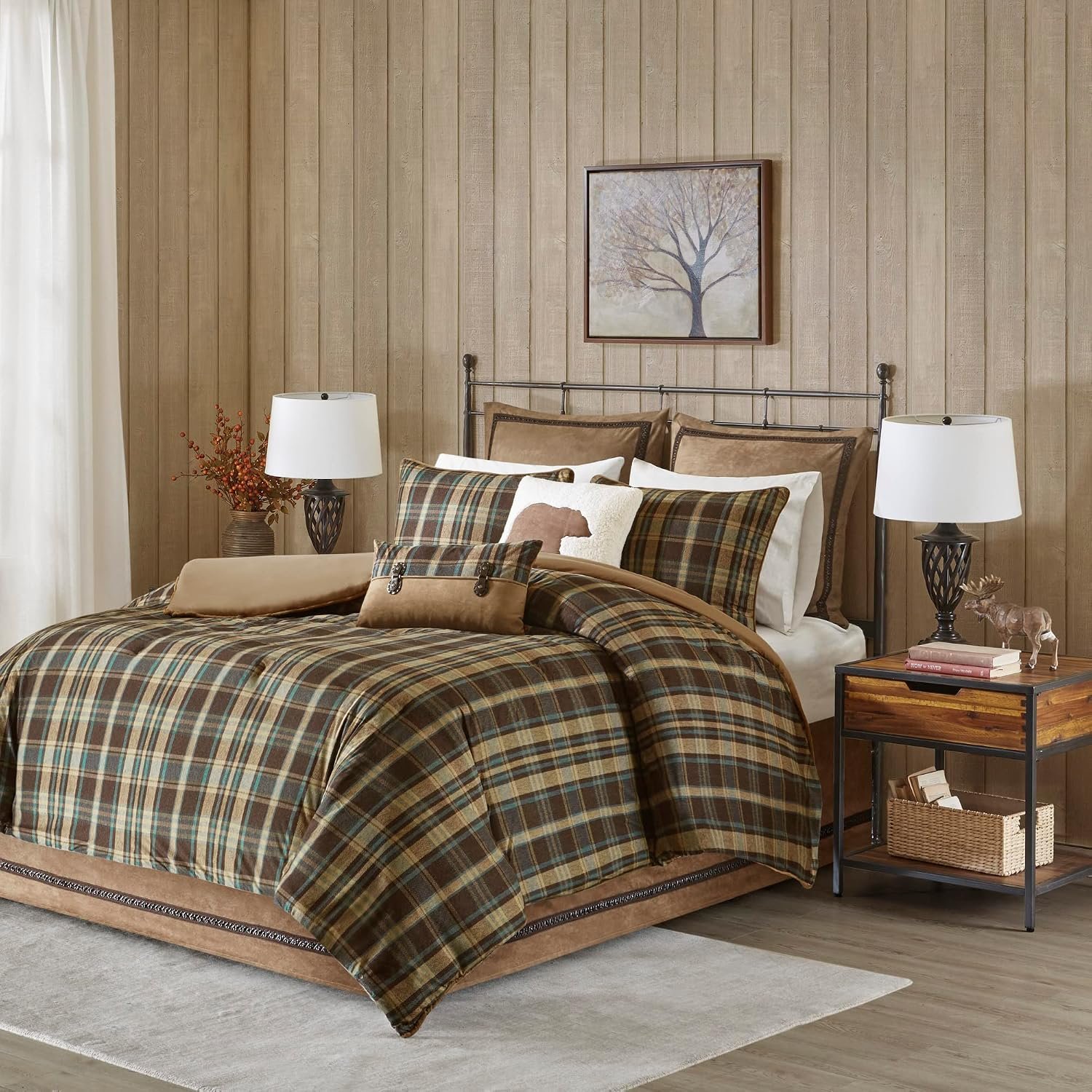 Woolrich Queen Comforter Set, Rustic Lodge Cabin Comforter, All Season Down Alternative Bedding with Matching Shams & Bedskirt, Soft Cozy Spun Fabric, Hadley Plaid, Multi