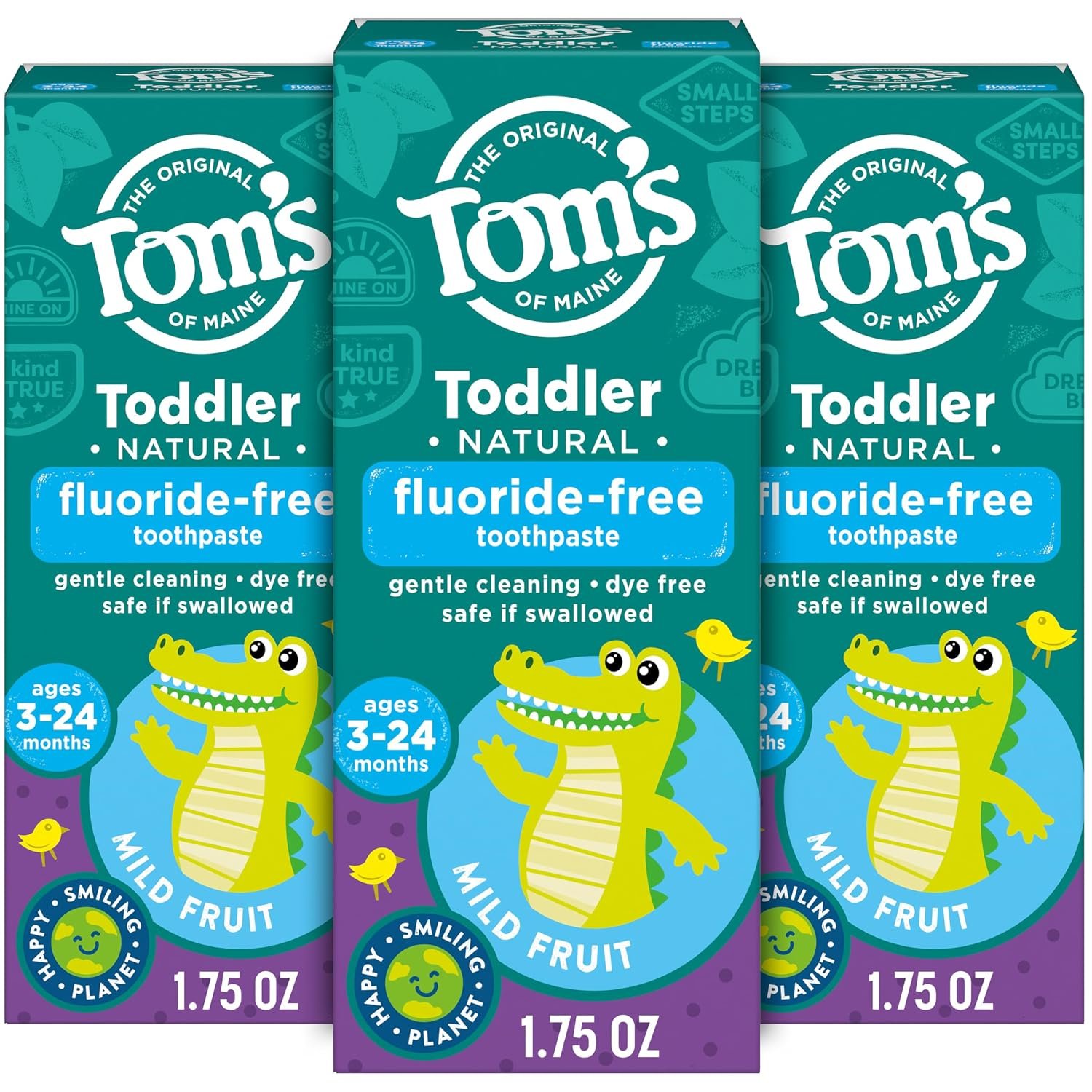 Tom’s of Maine Toddler Fluoride Free Toothpaste, Mild Fruit, 3 Pack, 1.75oz