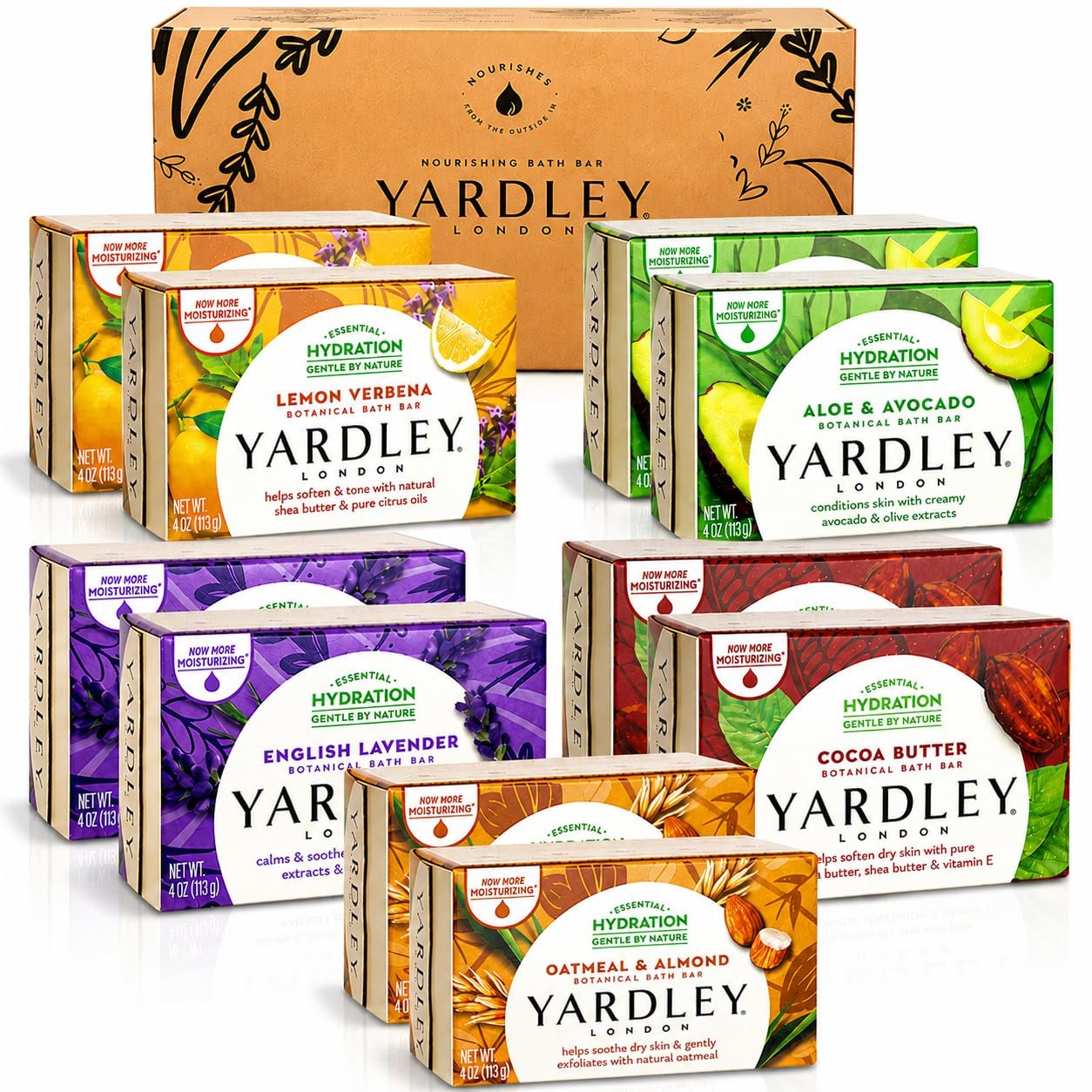 Yardley London Scented Bar Soap Variety Pack – 10 Bars Bath Soap Gift Set for Women & Men: English Lavender, Oatmeal & Almond, Aloe & Avocado, Cocoa Butter, Lemon Verbena Moisturizing Soap Bars