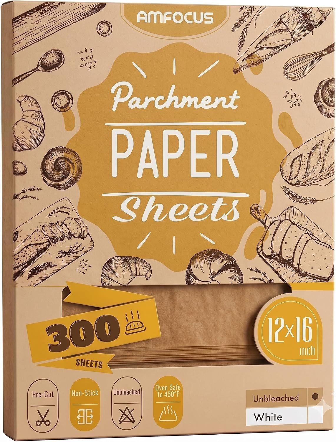 300 PCS Unbleached Parchment Paper Sheets for Baking 12×16 Inches, Non-Stick and Non-Toxic Precut Parchment Sheets for Oven, Cooking, Grilling, Air Fryer and Steaming – Fit for Half Sheet Pans