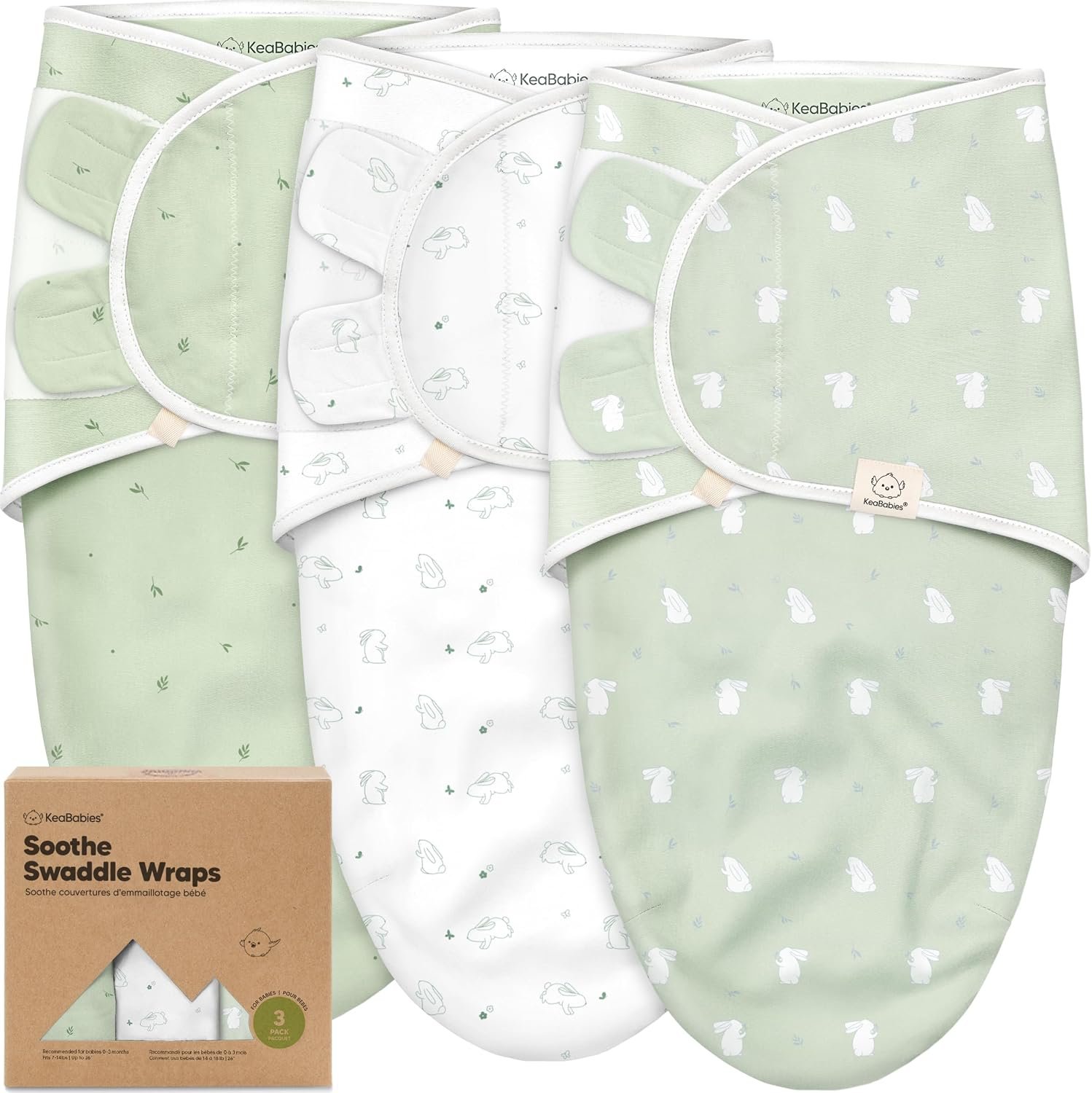 KeaBabies 3-Pack Organic Baby Swaddles for Newborns, Infant (0-6M)