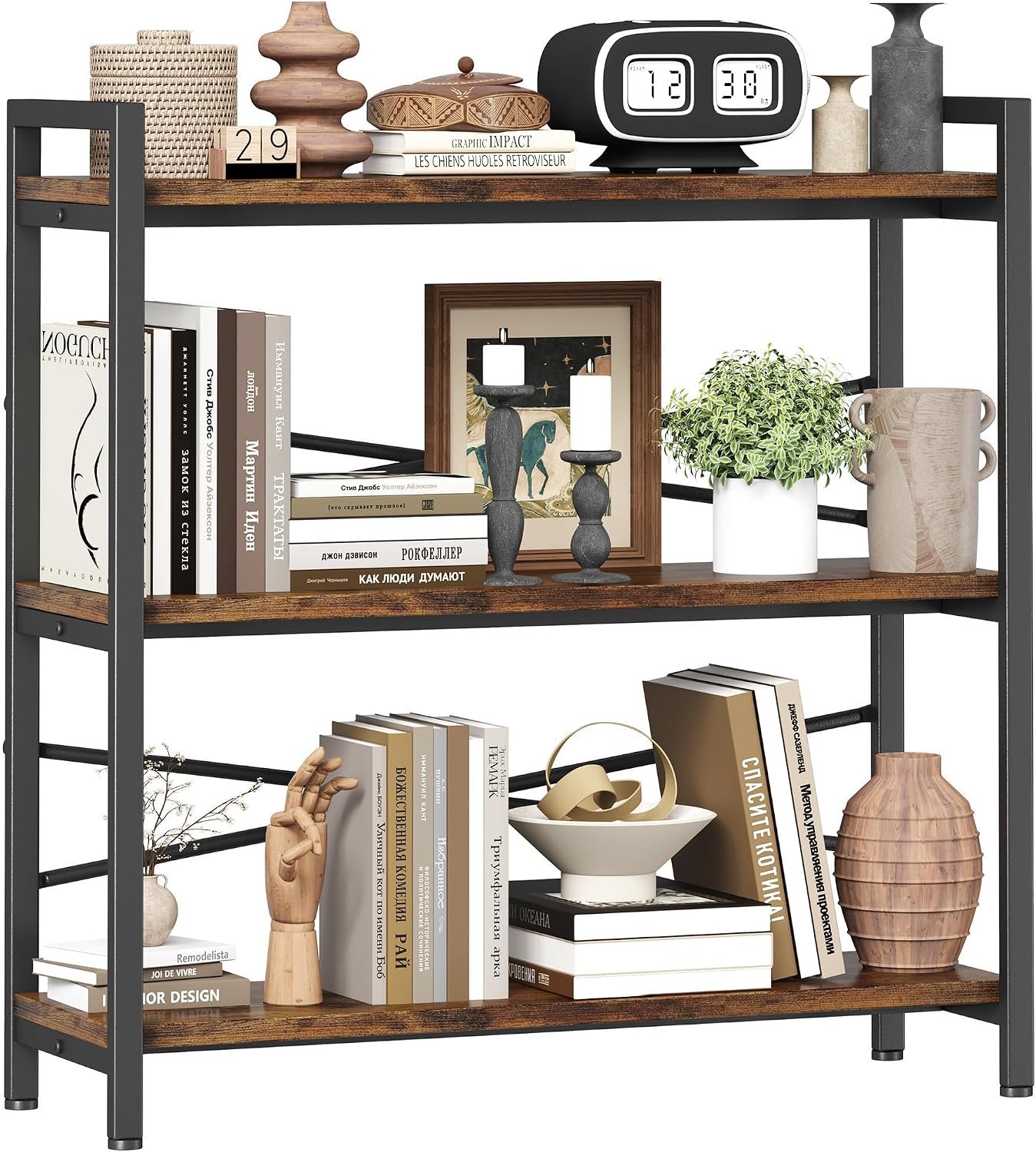Book Shelf, 3 Tier Bookshelf 31.49″ Width, Book Shelf Storage and Organization, Wooden and Metal Industrial Bookcase, Large Book Shelves for Home Living Room Bedroom Office Storage(Vintage)