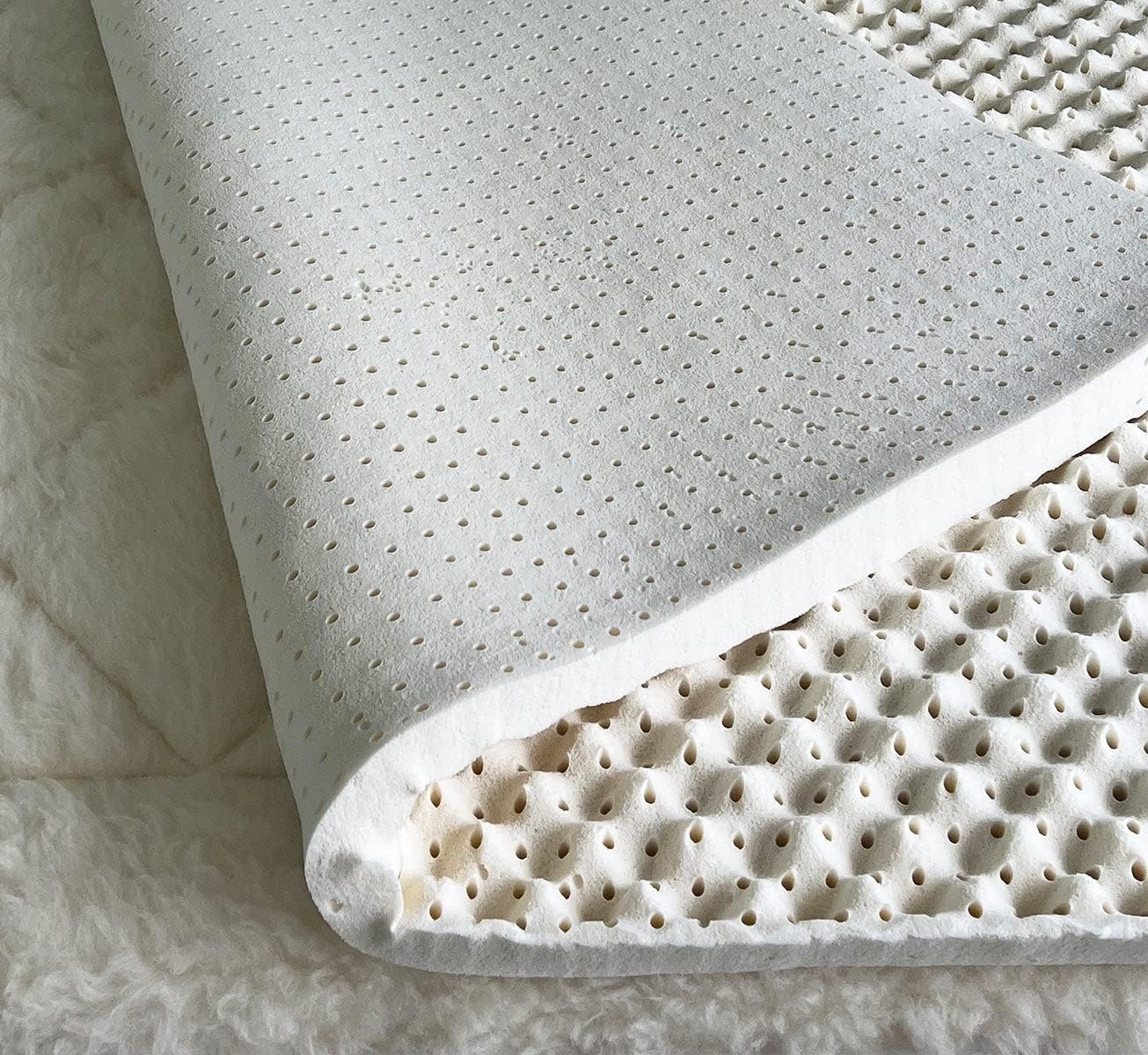Green Natural Organic Egg Crate Latex Mattress Topper Queen Size – Soft Plush Pillow Top – GOLS Certified Organic Convoluted Latex Foam – Pressure Point Back Pain Relief Sleeps Cool Breathable Bed Pad