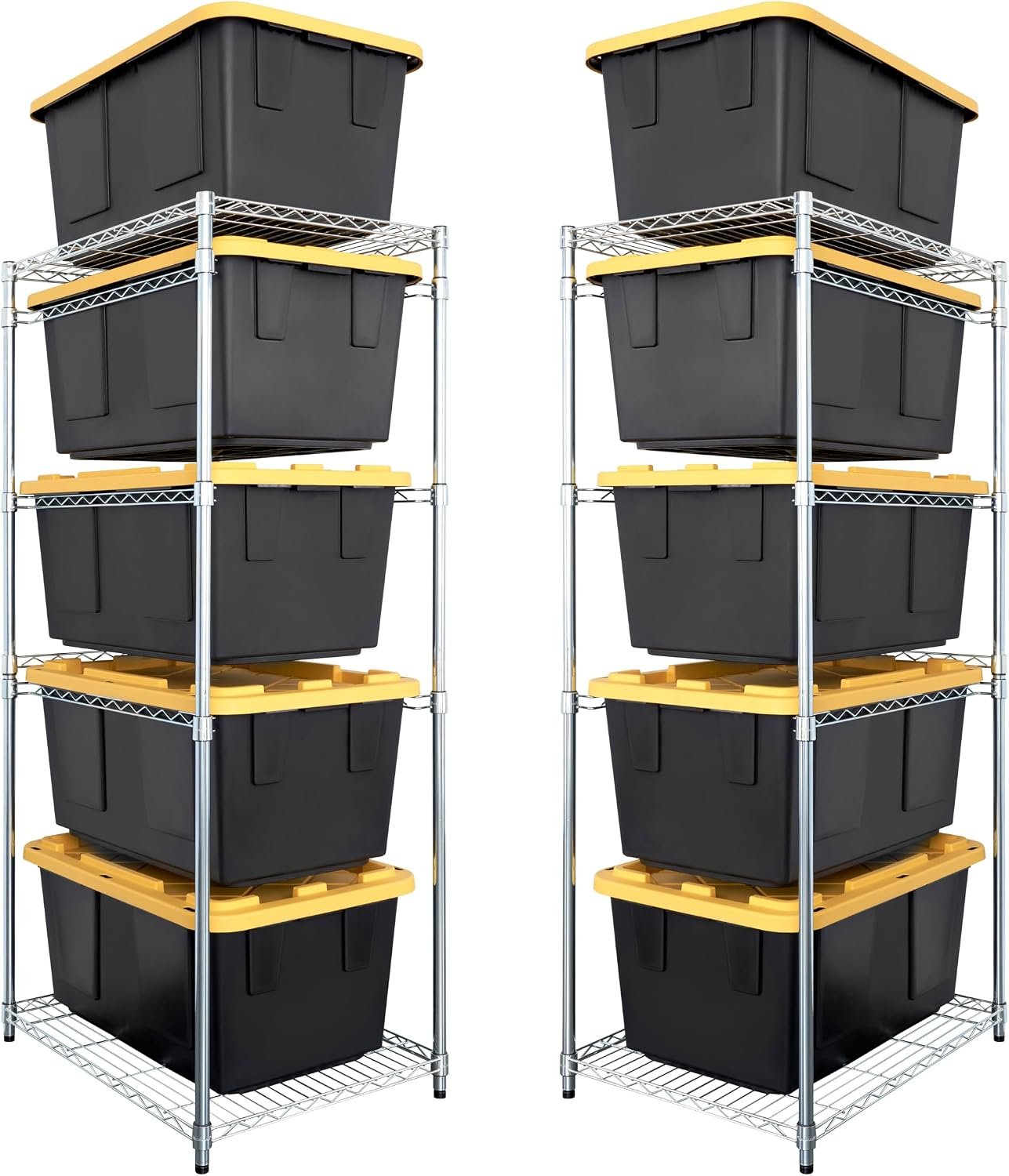 SafeRacks 5-Tier Steel Tote Rack for 27 Gallon Bins – Silver, 2 Pack