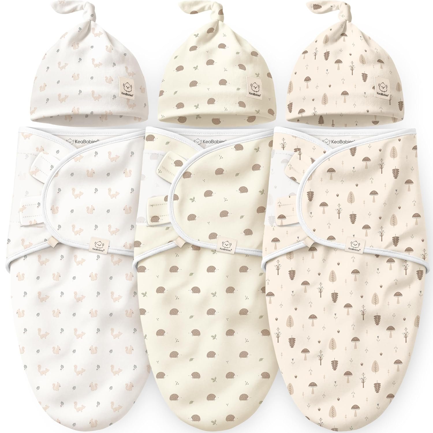 3pk Organic Swaddles for Newborns Girls, Boys & Hats (Nibbles/Bruce, 0-3M)