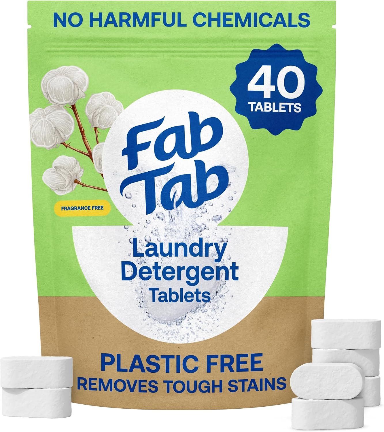 Fab Tab 100% Plastic Free Laundry Detergent Tabs, Fragrance Free, 40 Count