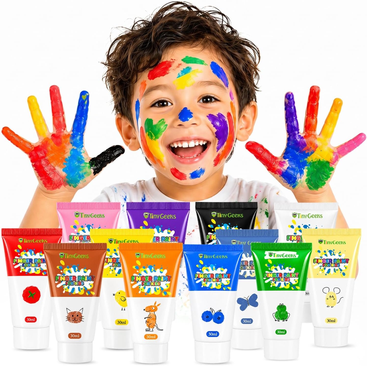 Washable Finger Paint for Toddlers & Kids – 12 Vibrant Colors – Non-Toxic, Baby Safe Art Supplies – Easy Clean Up Finger Painting Set for Early Learning, DIY Crafts & School Projects