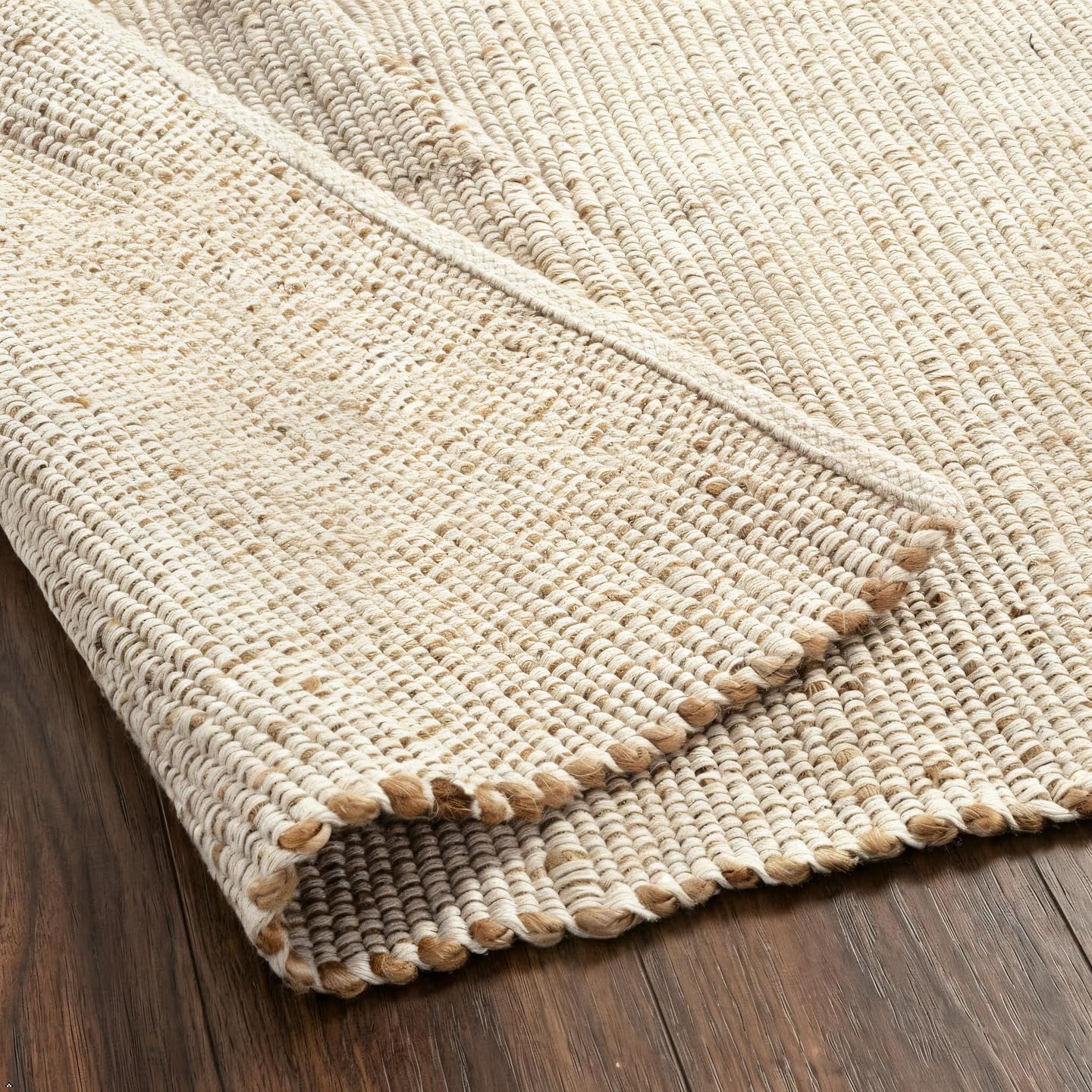 Natural Cotton Jute Area Rug 8’x10′ Handwoven Farmhouse Rug