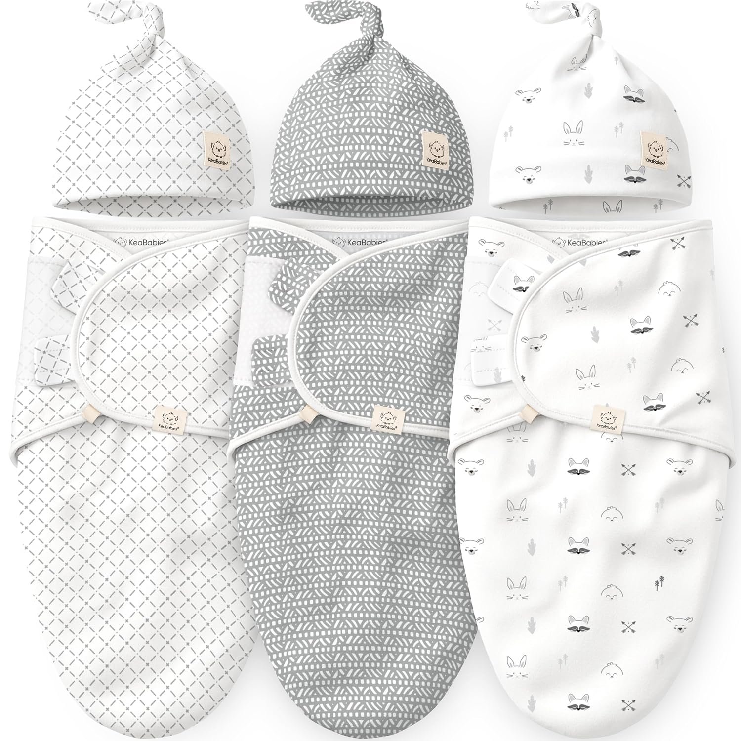 3pk Organic Swaddles for Newborns Girls, Boys & Hats (Nordic, 0-3M)