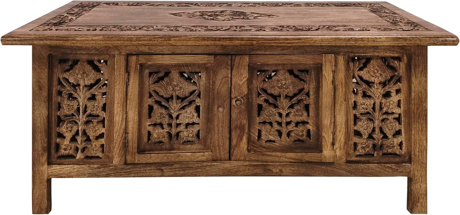 Lightnpro Wooden Rectangular Coffee Table, 36 Inch Burnt Antique Finish