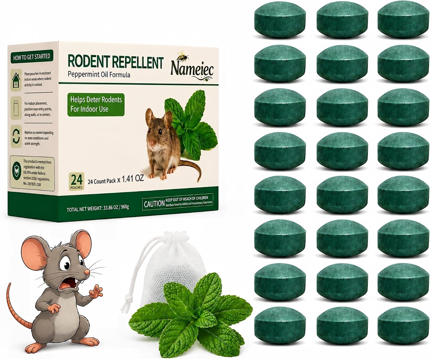 Rodent Repellent for Mouse & Rats, 1.41 Oz 24pc, Indoor & Outdoor Use