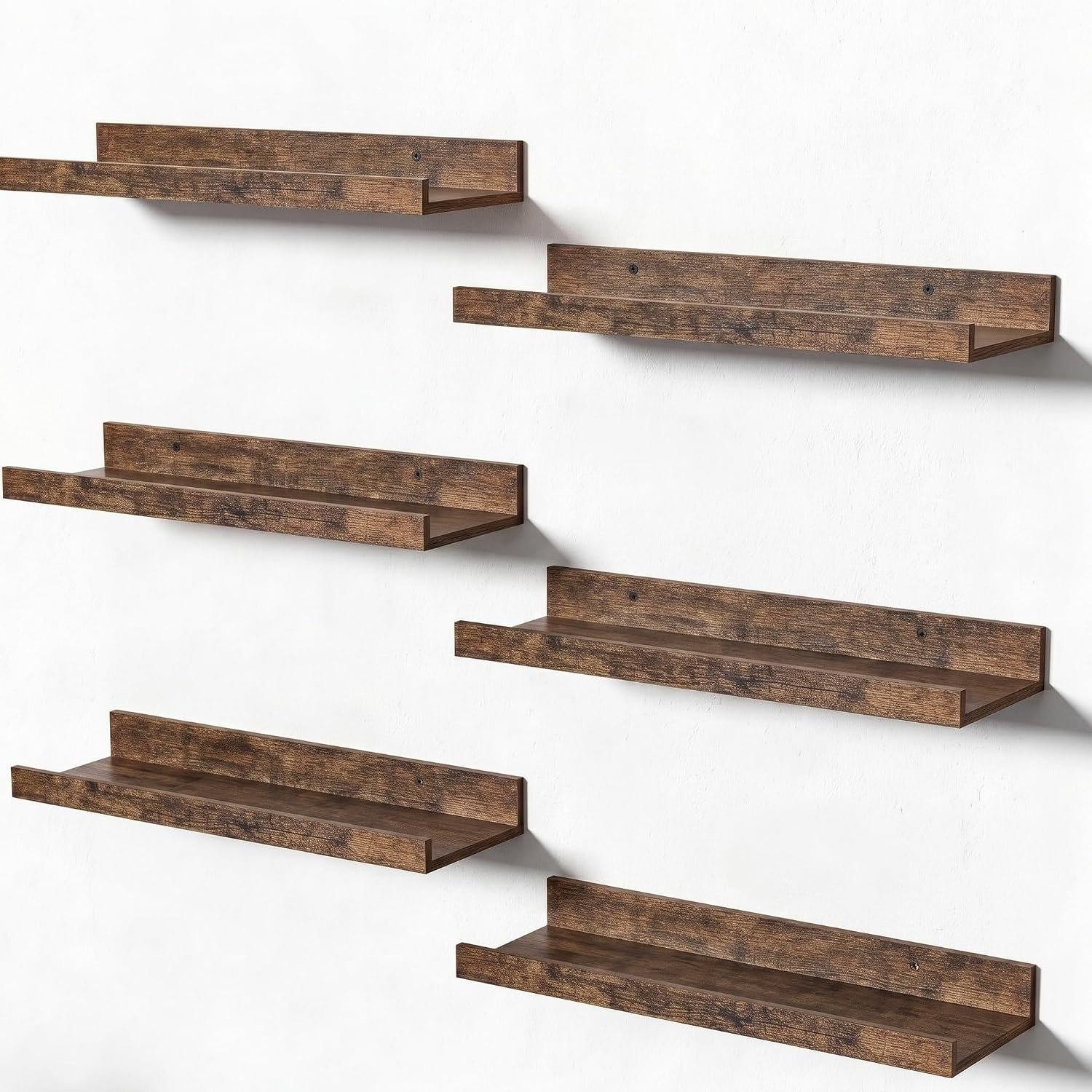 upsimples Floating Shelves for Wall Decor and Storage, Brown, 6Pcs 15.7”