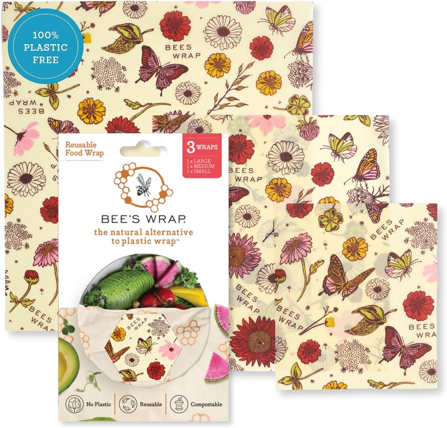 Bee’s Wrap Beeswax Food Wraps, 3 Pack Assorted – Meadow Magic