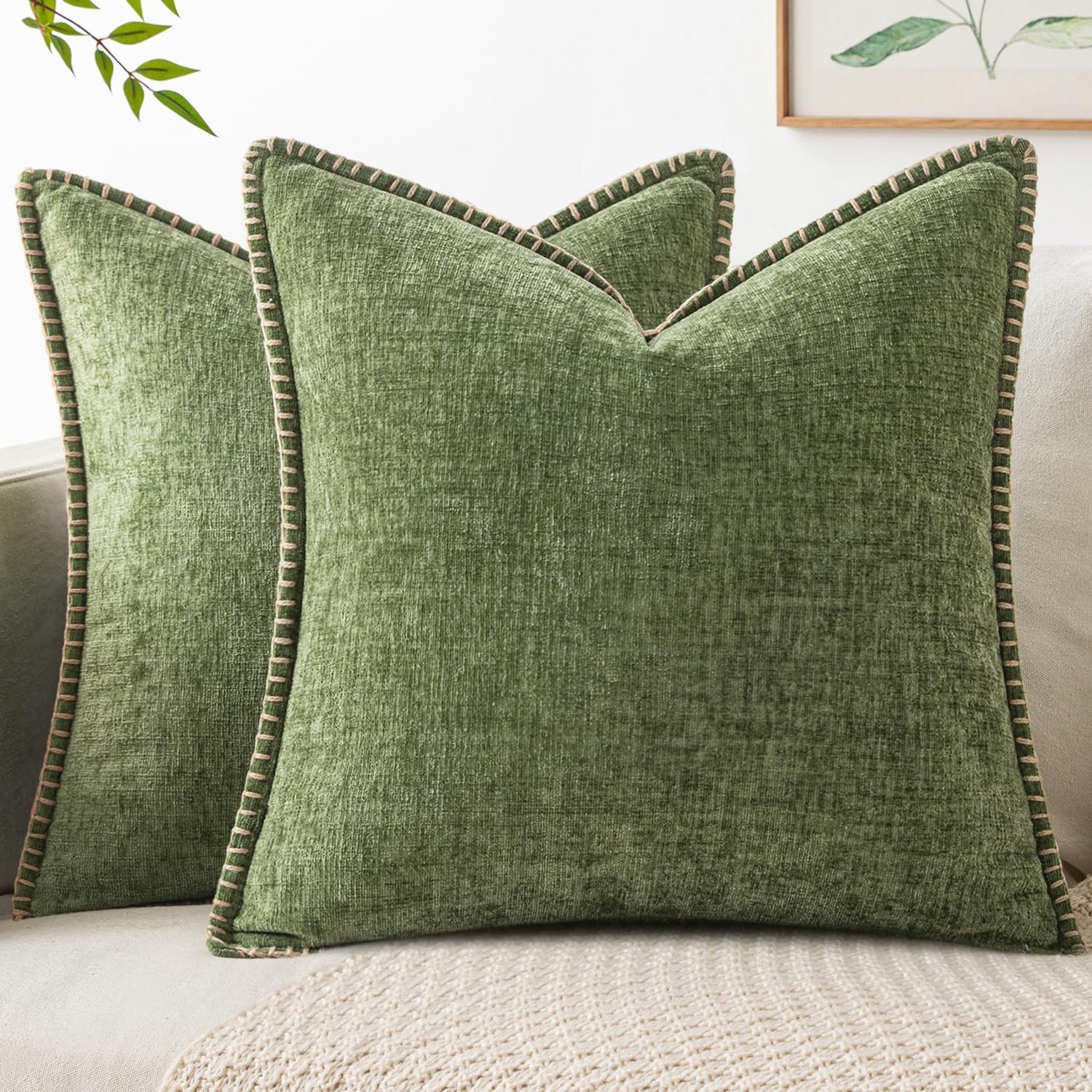 MIULEE Decorative Couch Throw Pillow Covers 18×18 Inch Sage Green 2 Pack