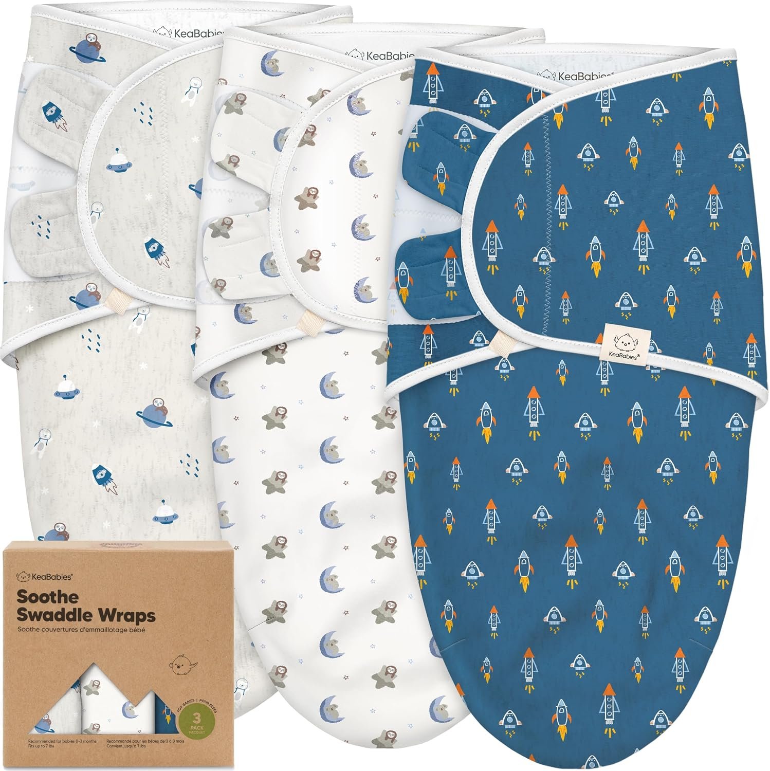 KeaBabies 3-Pack Organic Baby Swaddles for Newborns, Infant (Cosmo, 0-3M)