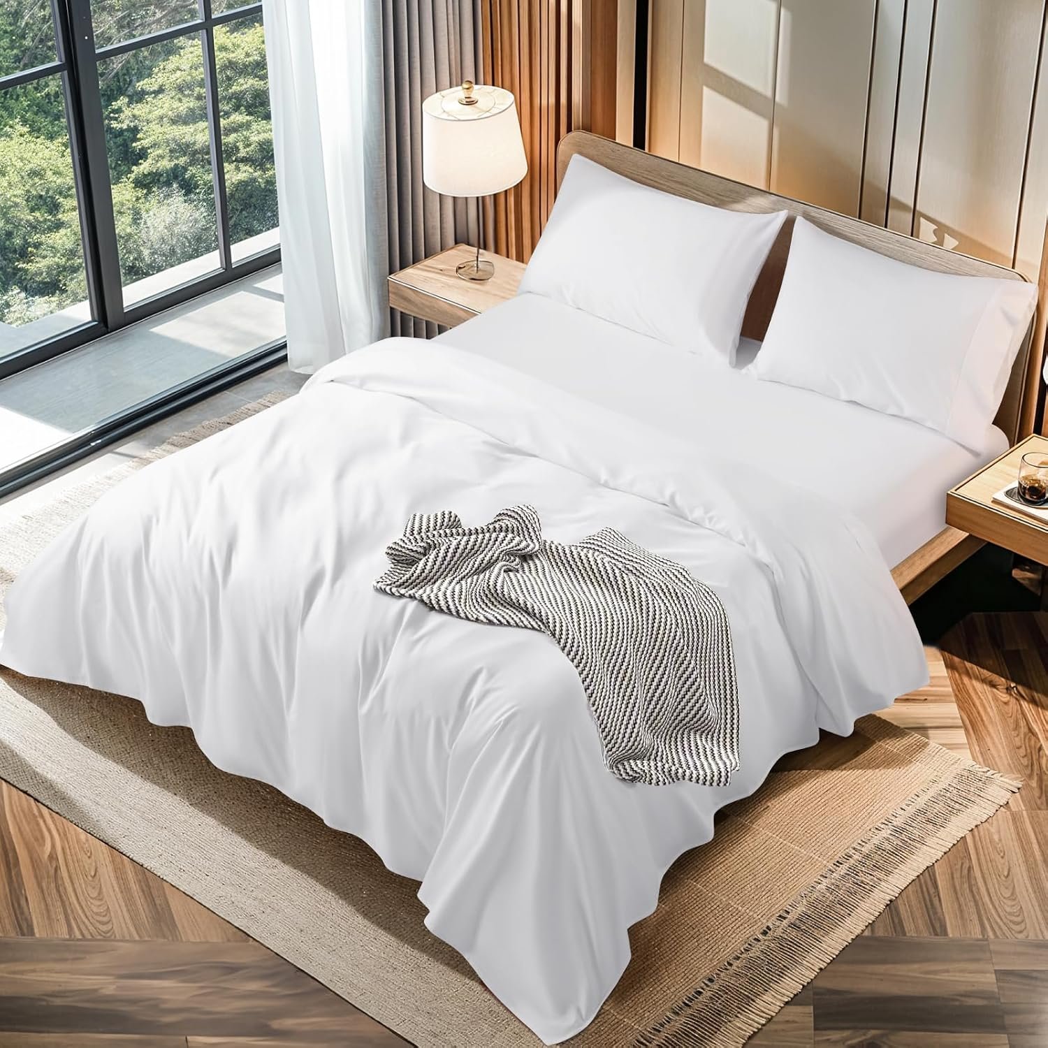 LBRO2M 100% Egyptian Cotton Sheets 1200 TC, Deep Pocket 16″, 4Pcs, Queen