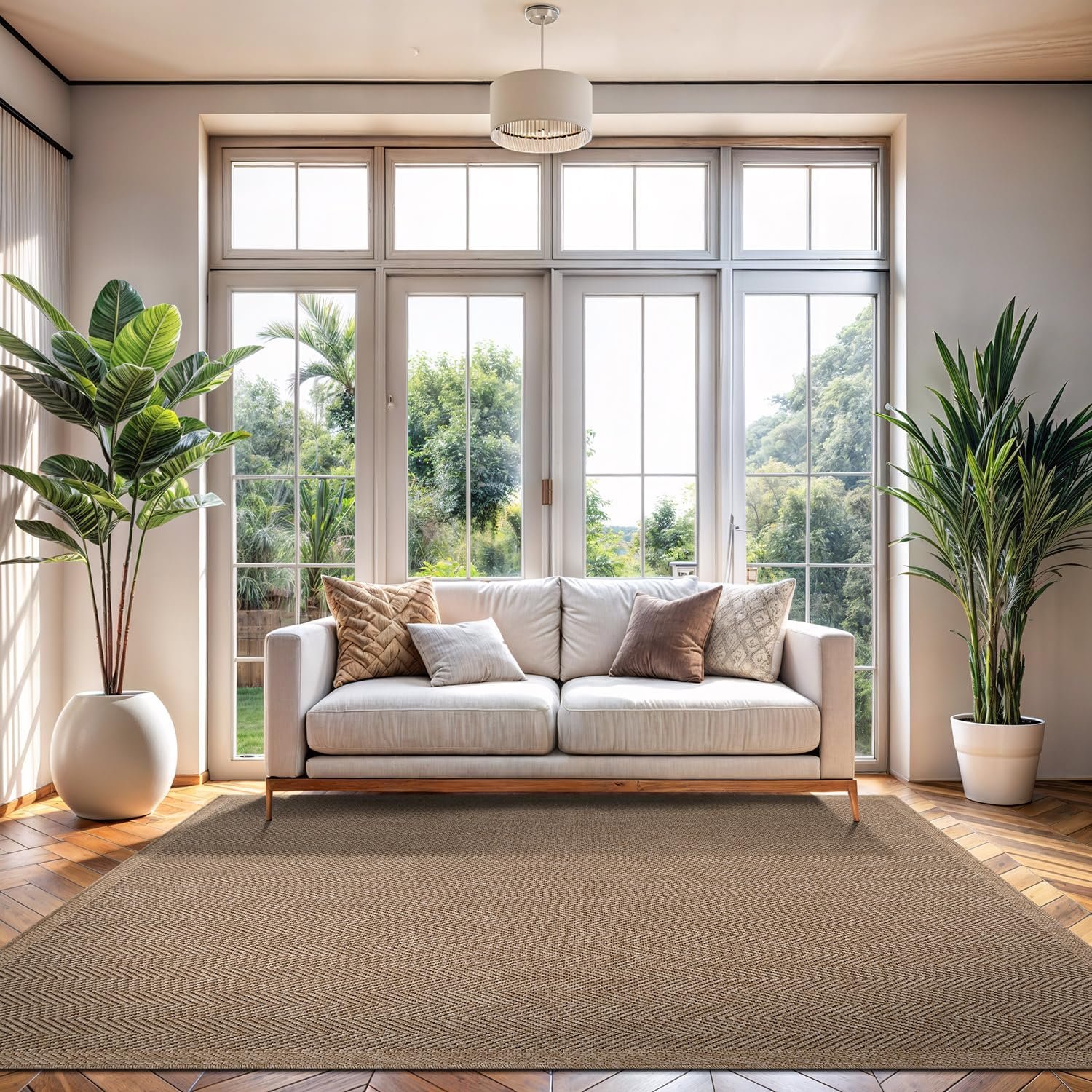 CAMILSON Easy Jute Rug 4×6, Indoor Outdoor Natural Color Fiber Area Rugs for Living Room Patio and Kitchen Rug Herringbone Seagrass Woven Design Easy – Cleaning Washable Outside Carpet Alfombras 4 x 6