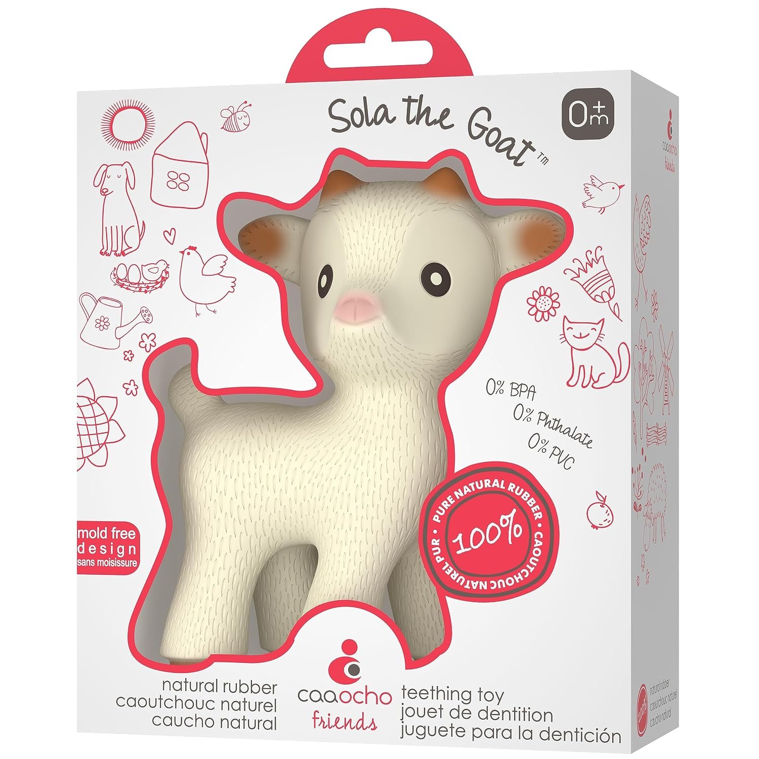CaaOcho Pure Natural Rubber Teething Baby Toy – Sola the Goat Teether for Babies, BPA Free Baby Toy, All Natural Teething Toys for Babies 0-6, Safe and Fun Molar Teether Toy