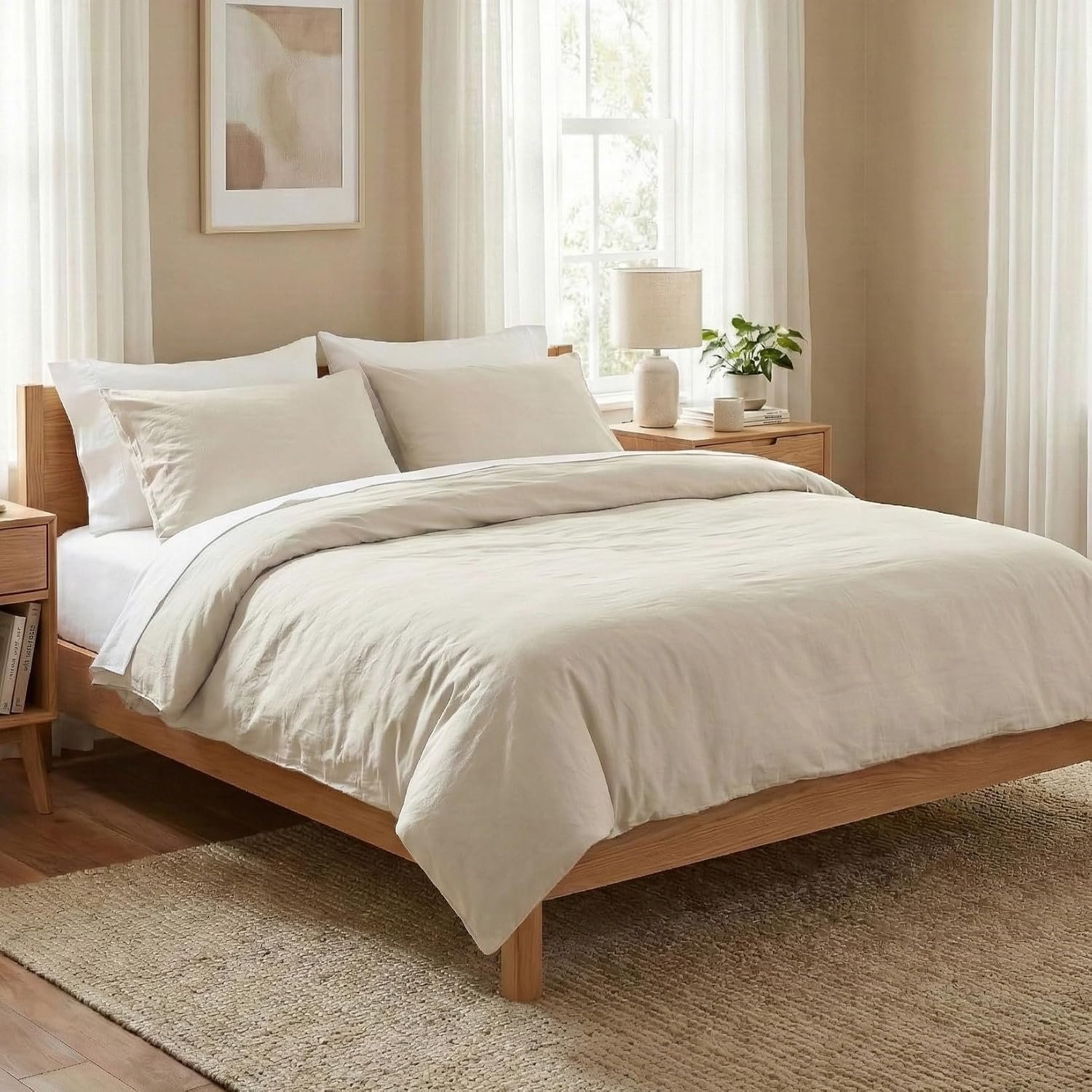 BIOWEAVES 100% Organic Washed Cotton Percale Weave Twin Duvet Cover Set | GOTS Certified Twin/Twin XL Duvet Cover & 1 Pillow Sham – 66×90 inches, F Dew