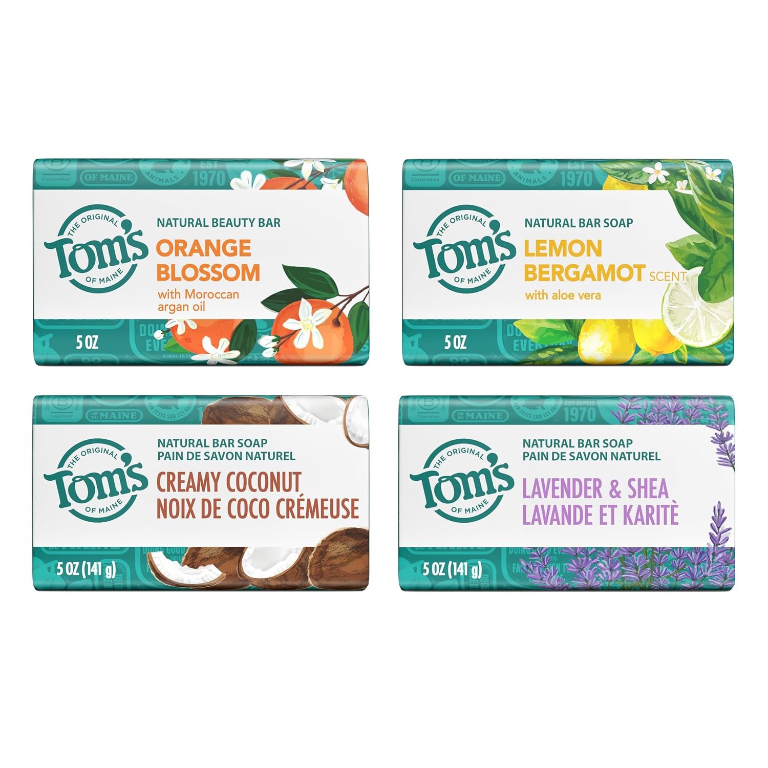 Tom’s of Maine Aluminum Free Natural Bar Soap Variety Pack, 5 oz (4 Pack)