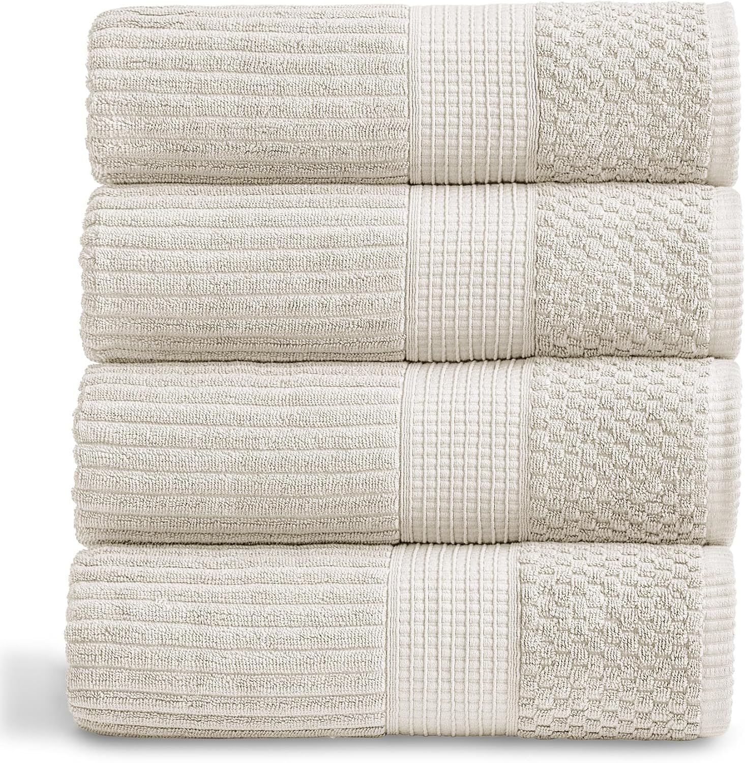 Springtree Home 100% Cotton Bath Towel Set | 4-Pack | Textured | Beige