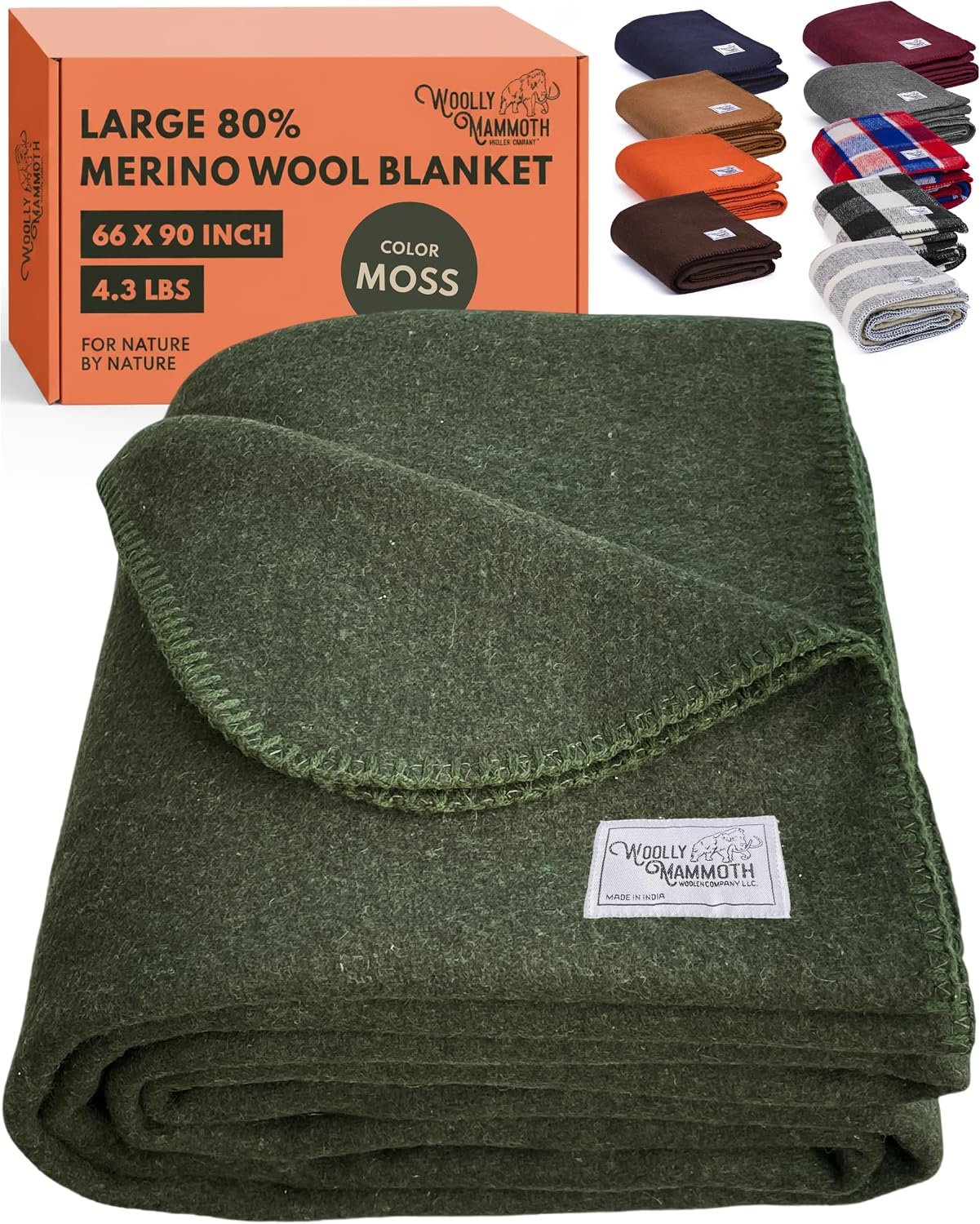 Woolly Mammoth Merino Wool Blanket, Washable Outdoor Throw Blanket, 66″x90″