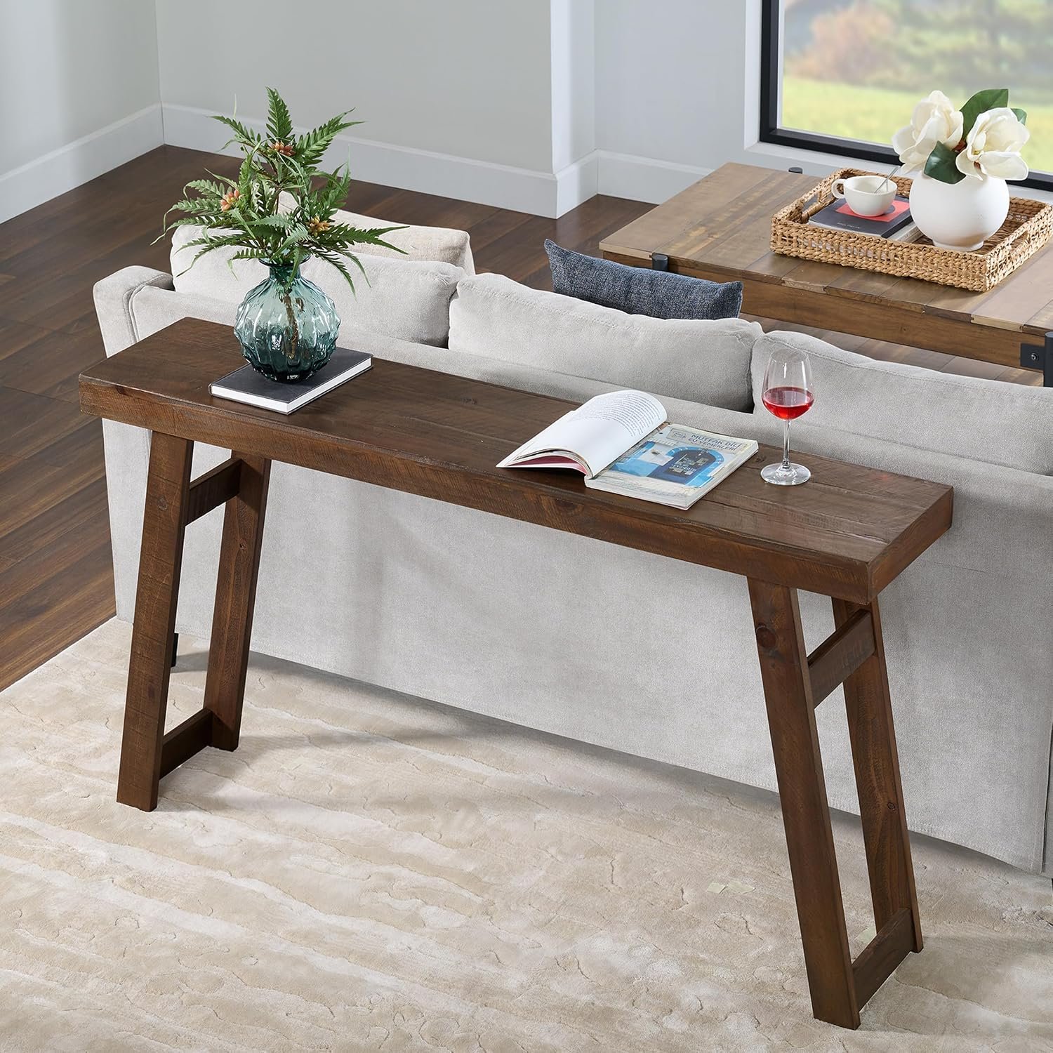 Alaterre Furniture Lawas Solid Wood Console Table, Brown, 56”x12”x32”
