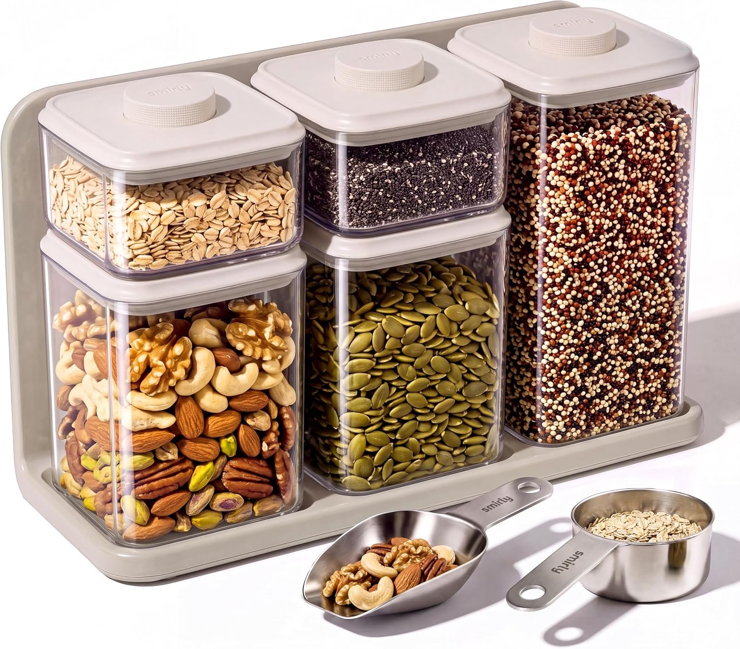 SMIRLY Glass Airtight Food Storage Containers with Pop Lids – White