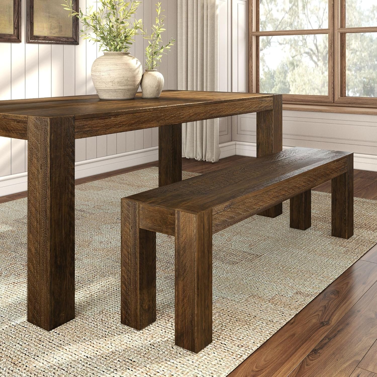 Plank+Beam Camden Dining Bench, 58 Inch, Rustic Barnwood