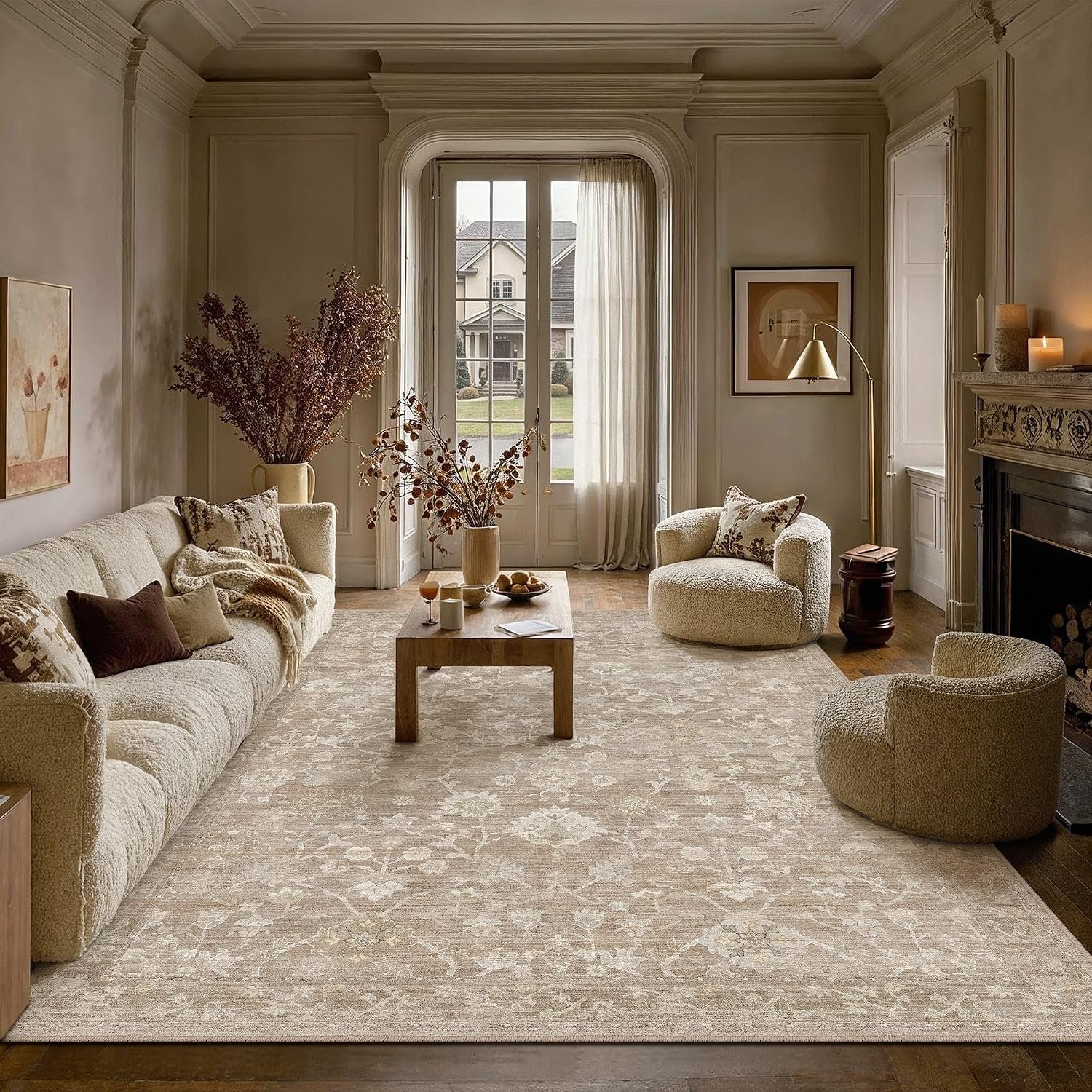 HUGEAR 8×10 Beige Neutral Area Rugs Washable Rug Carpet