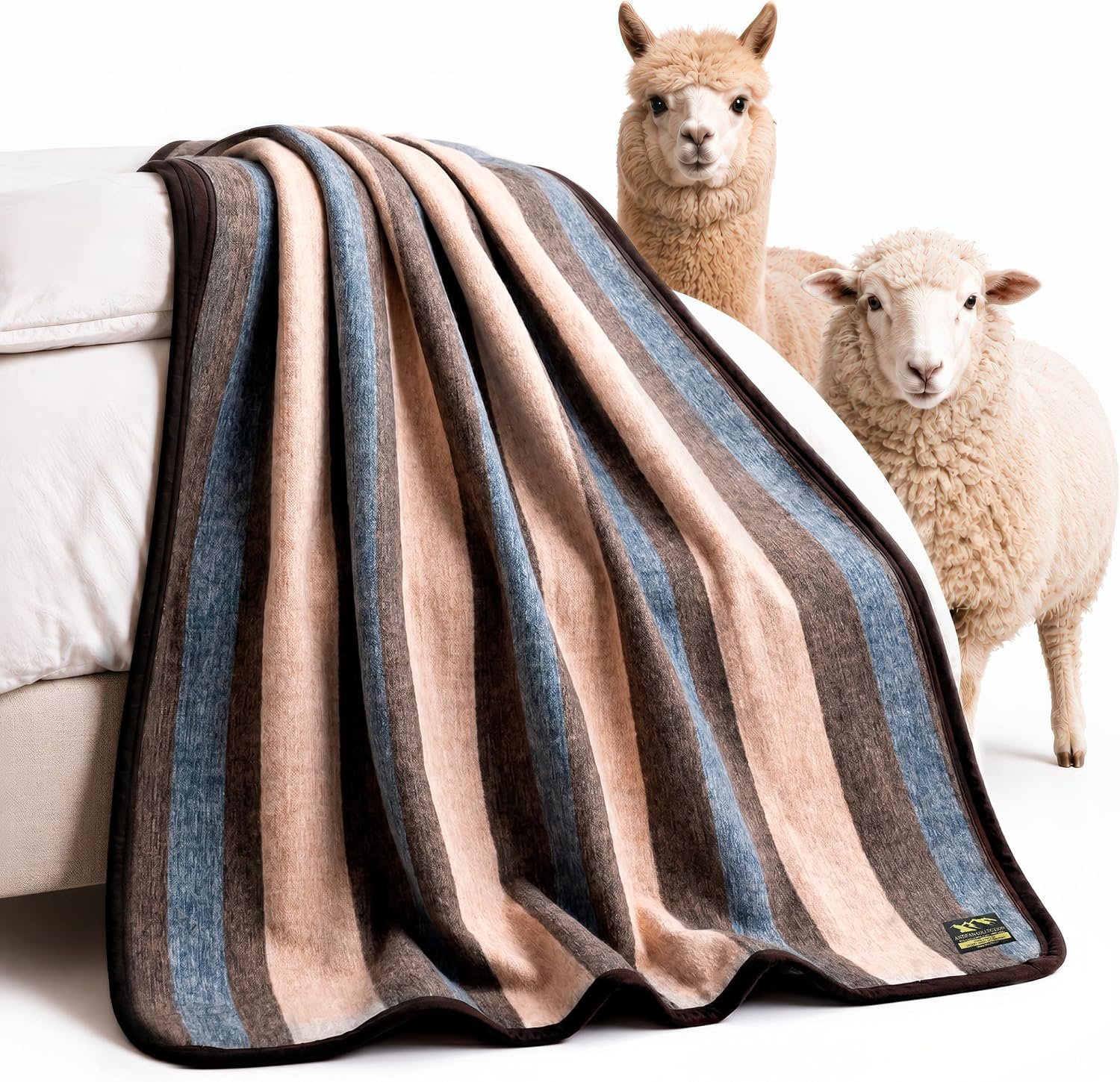 Alpaca & Sheep Wool Blanket, Full/Queen, Heavyweight Warmth, Earth Tones