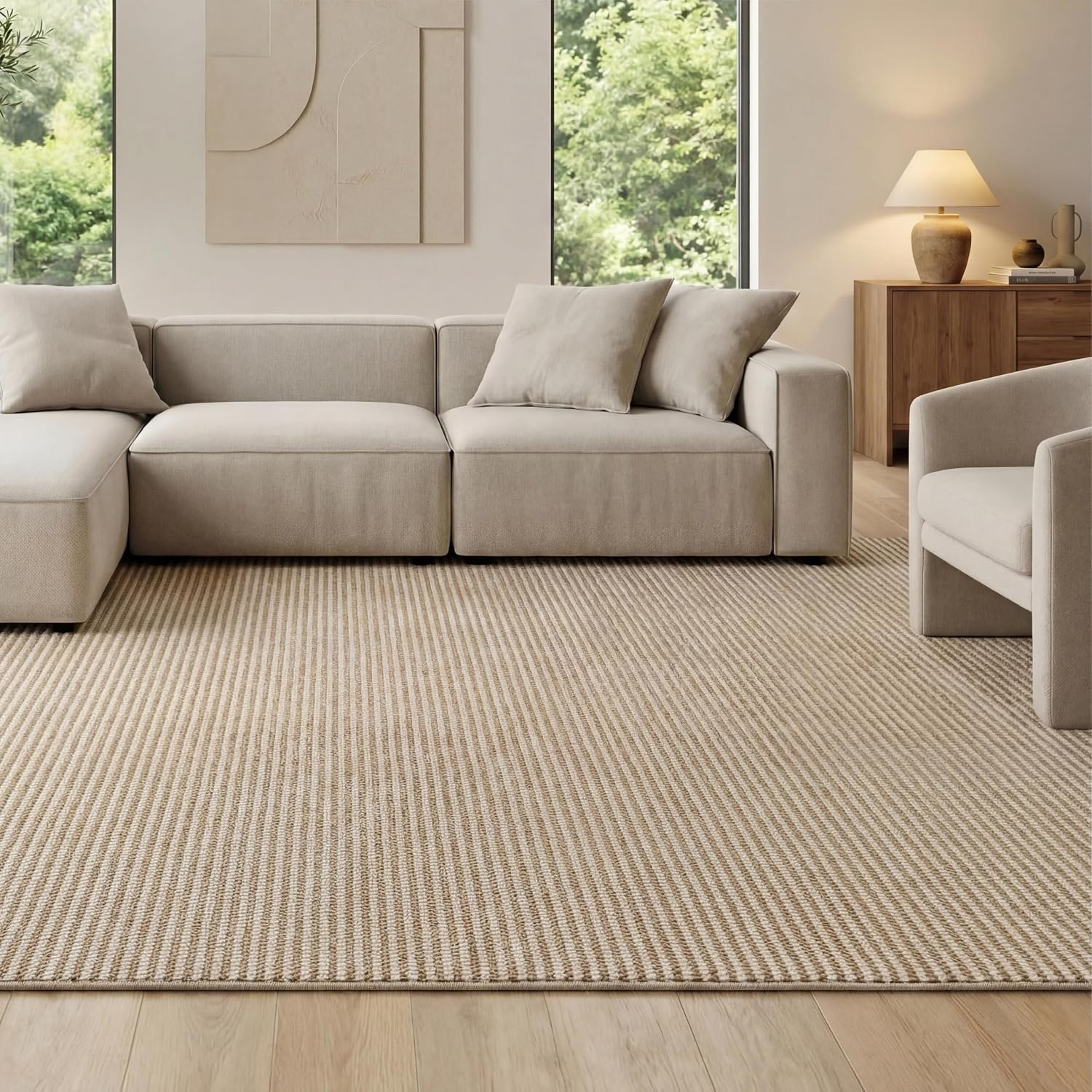 Bedsure 8×10 Faux Wool Area Rug for Living Room, Machine Washable, Beige