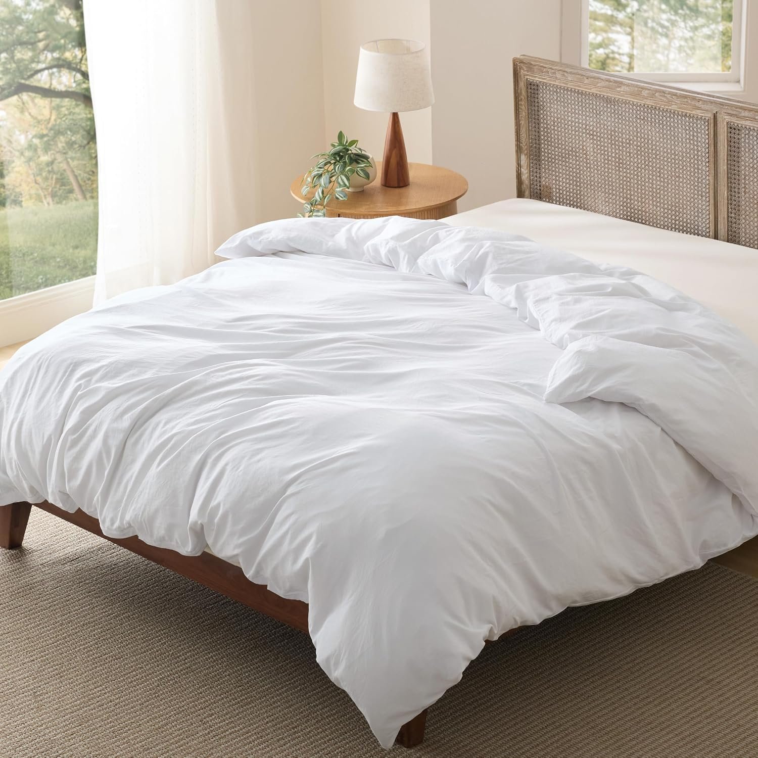Bedsure Prewashed Duvet Cover Only, Cotton-Like Feel, White, Queen