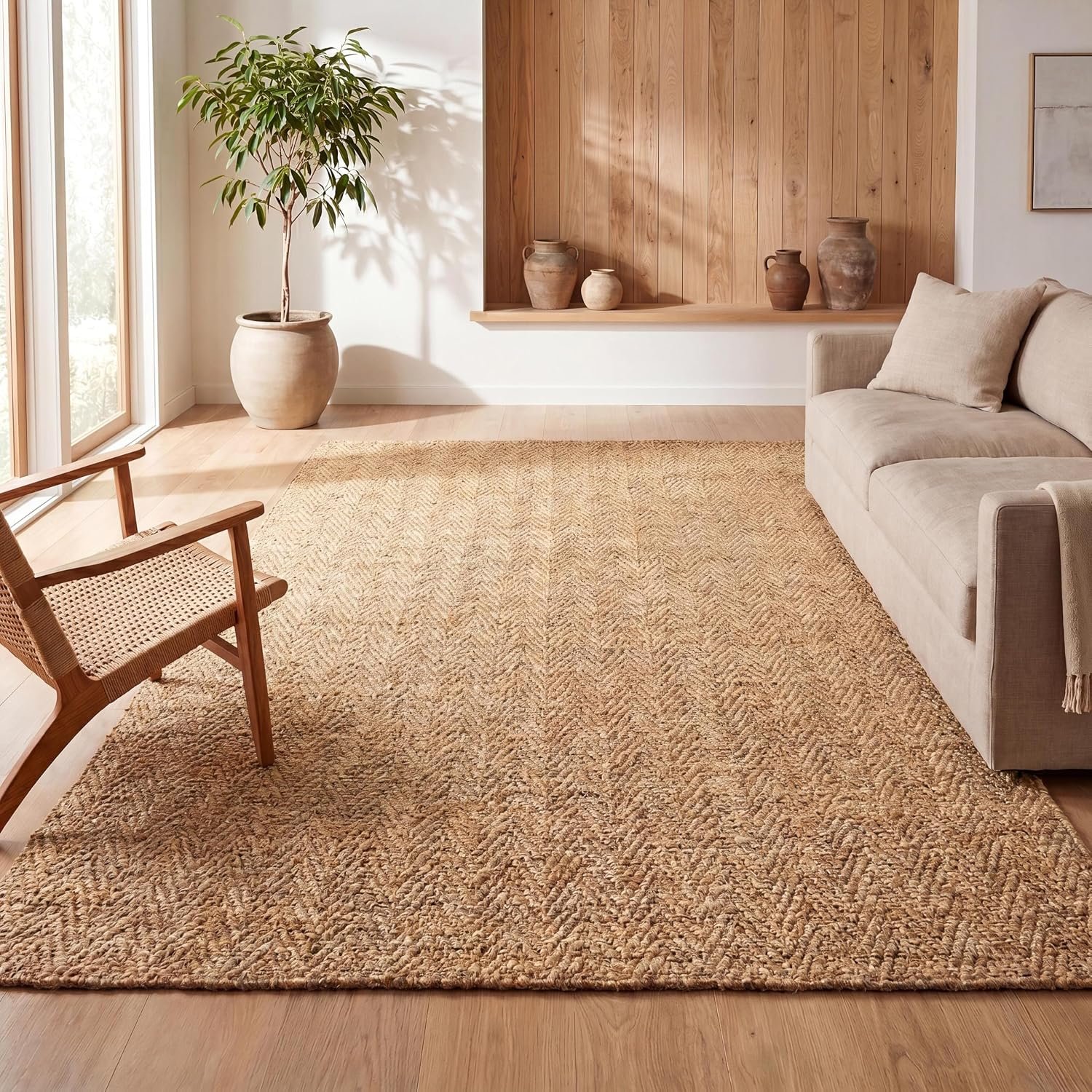 JONATHAN Y Espina Hand Woven Herringbone Chunky Jute Natural Indoor Area Rug, 4×6, Bohemian, Cottage, Easy-Cleaning for Living Room, Bedroom, Kitchen, Pet Friendly, Non-Shedding (NFR101A-4)