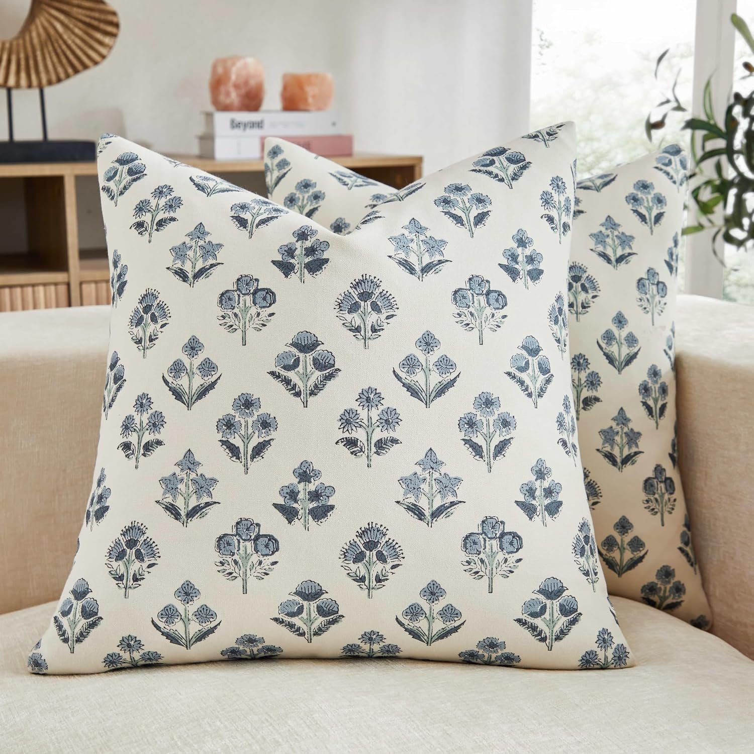 Floral Throw Pillow Covers Set of 2, 18×18 Inches Dusty Blue