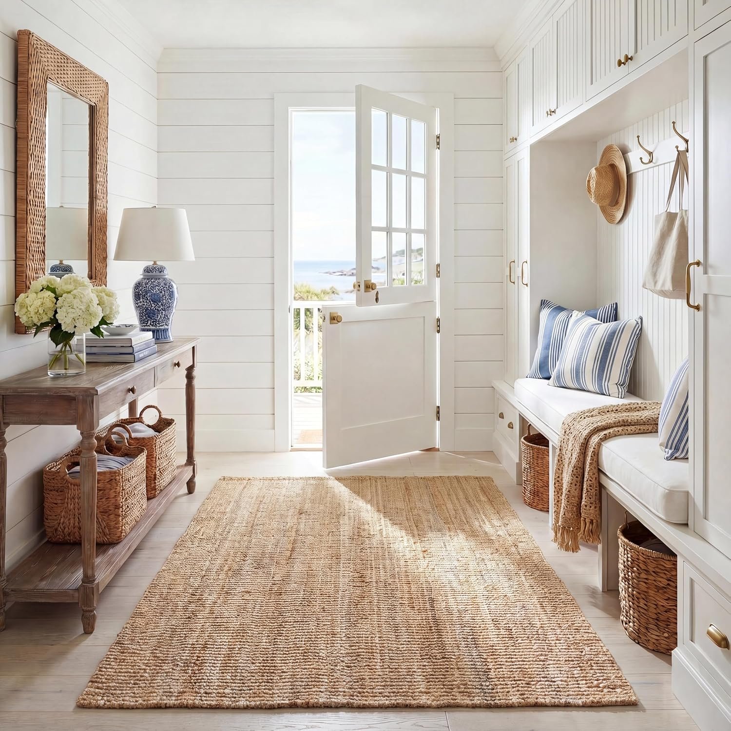 SAFAVIEH Natural Fiber Area Rug 5×8, Jute Knotted Natural NF447A