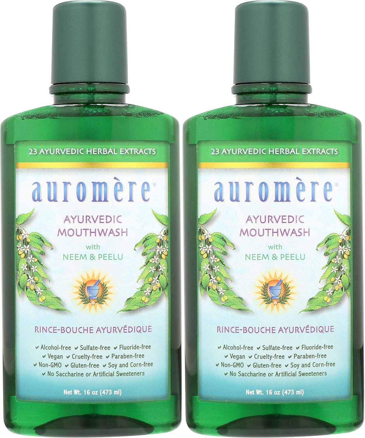 Auromere Ayurvedic Natural Mouthwash with Neem & Peelu – 16 Fl Oz, 2 Pack