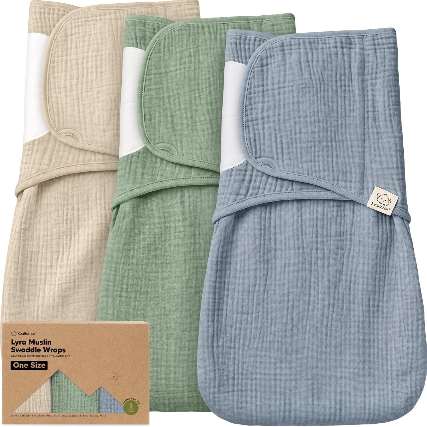 KeaBabies Muslin Baby Swaddles for Newborns, 3pk,100% Cotton (Slate, OS)