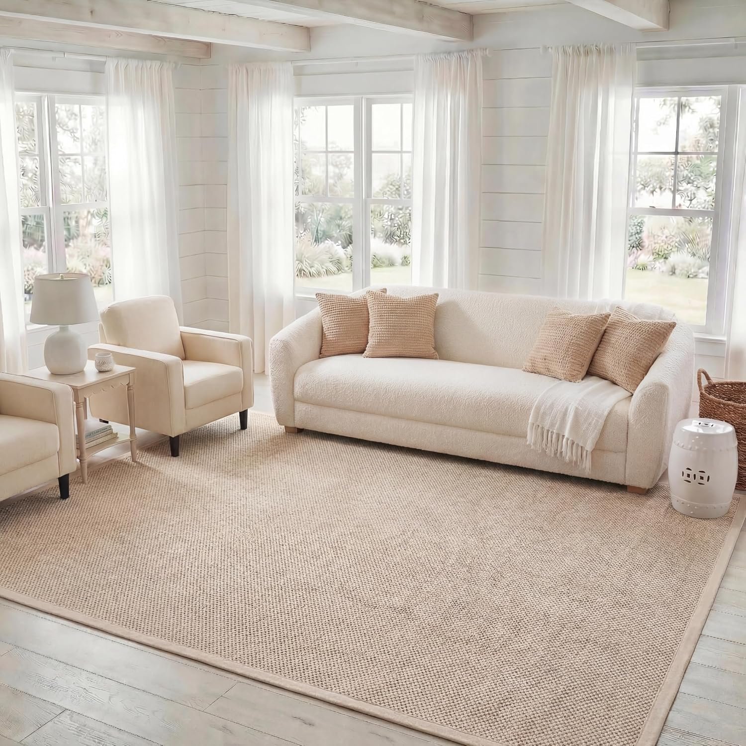 SAFAVIEH Natural Fiber Area Rug 8×10 Large Textured, Marble & Beige NF143C