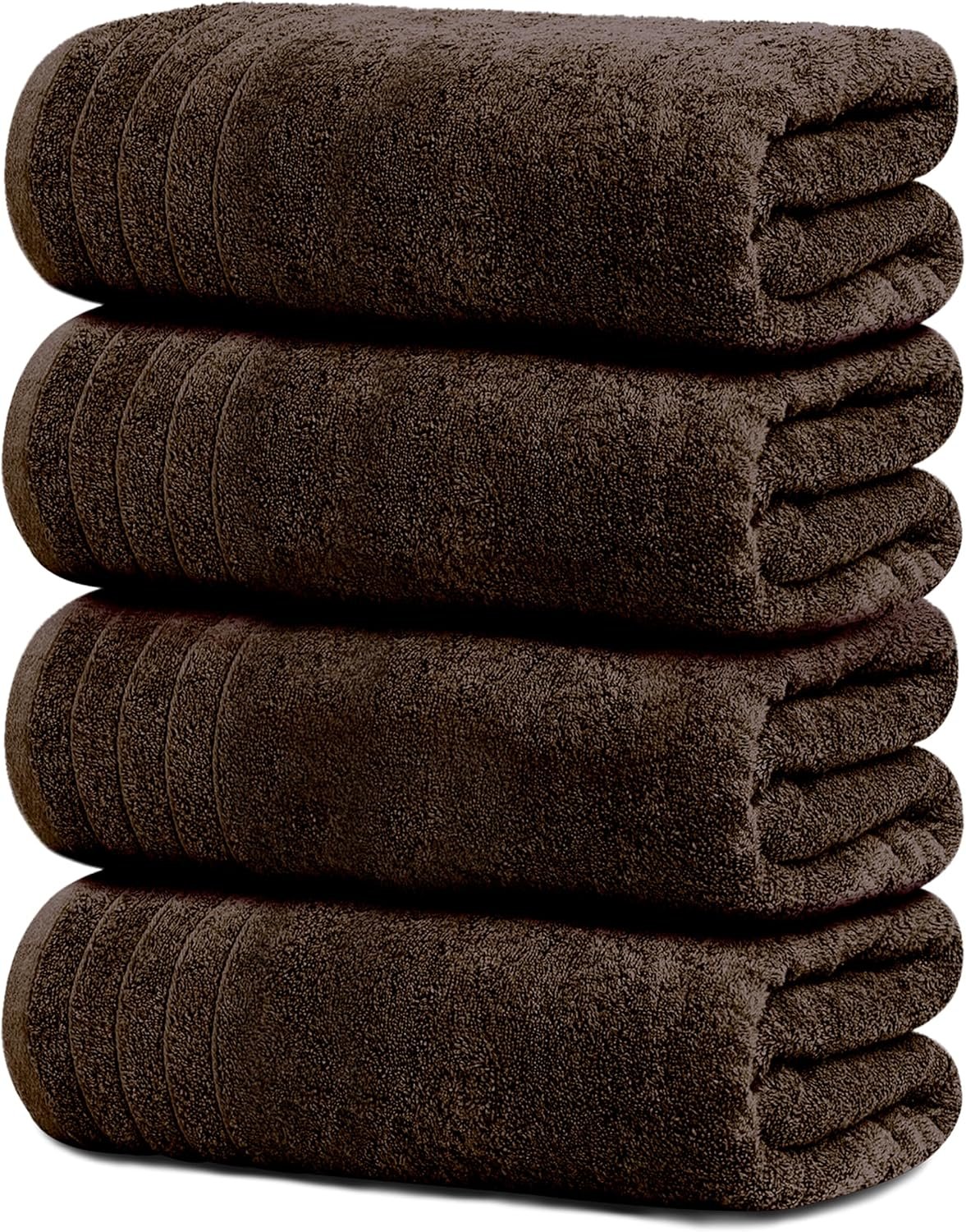 Tens Towels 4 Piece Extra Large Bath Towels 30 x 60 Inches, Brown