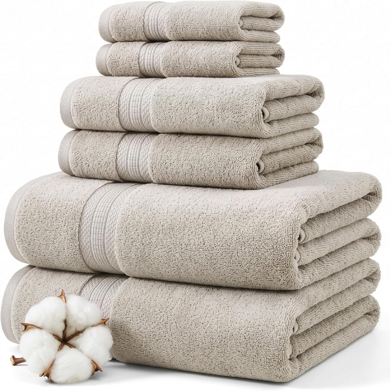 Modern Threads 6-Piece Rayon from Bamboo & Cotton Blend Towel Set – Ultra Soft & Absorbent, Taupe
