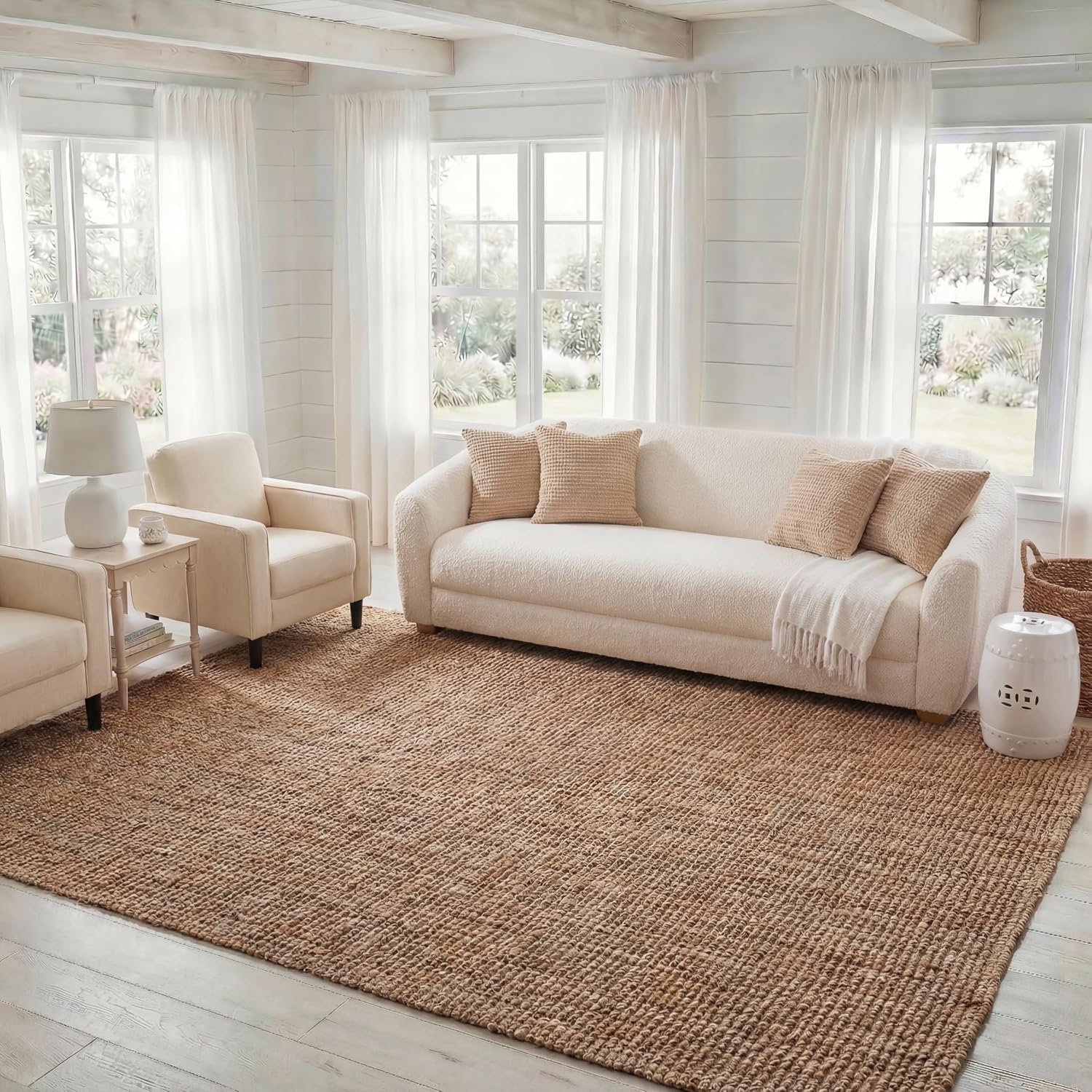SAFAVIEH Natural Fiber Area Rug 8×10, Jute Knotted Large Natural NF447A
