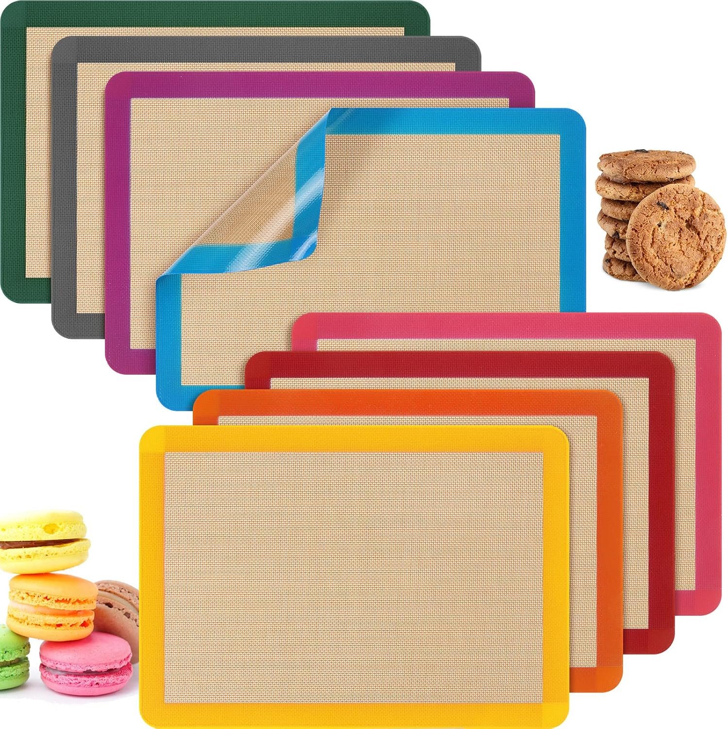 Nuanchu 8 Pcs Silicone Baking Mat Non-stick Baking Half Sheet, Multi Color