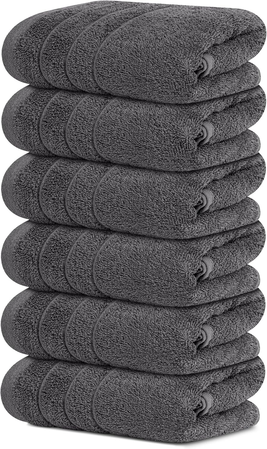 Tens Towels 6 Piece Hand Towels Set 16 x 28 Inches, Dark Grey